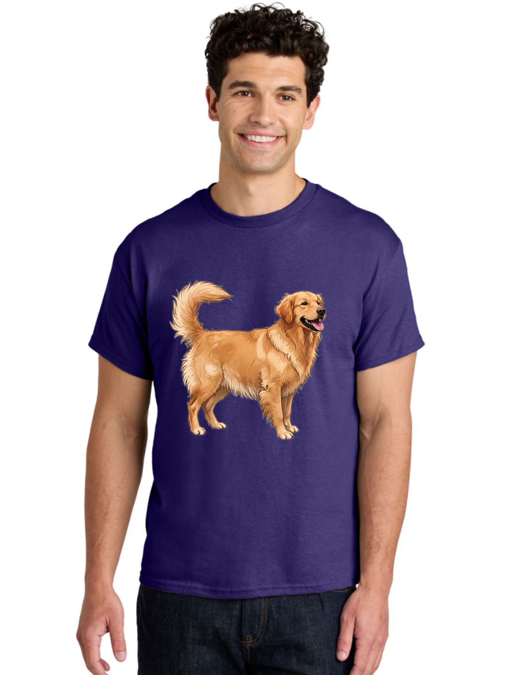 Golden-Retriever-18 Men'S Graphic Tee, 100% Cotton, Comfortable Casual Summer Wear, Machine Washable, Golden Retriever Dog, Happy Dog, Friendly Dog, Canine, Pet, Fluffy Fur, Wagging Tail, Playful Animal Bab975