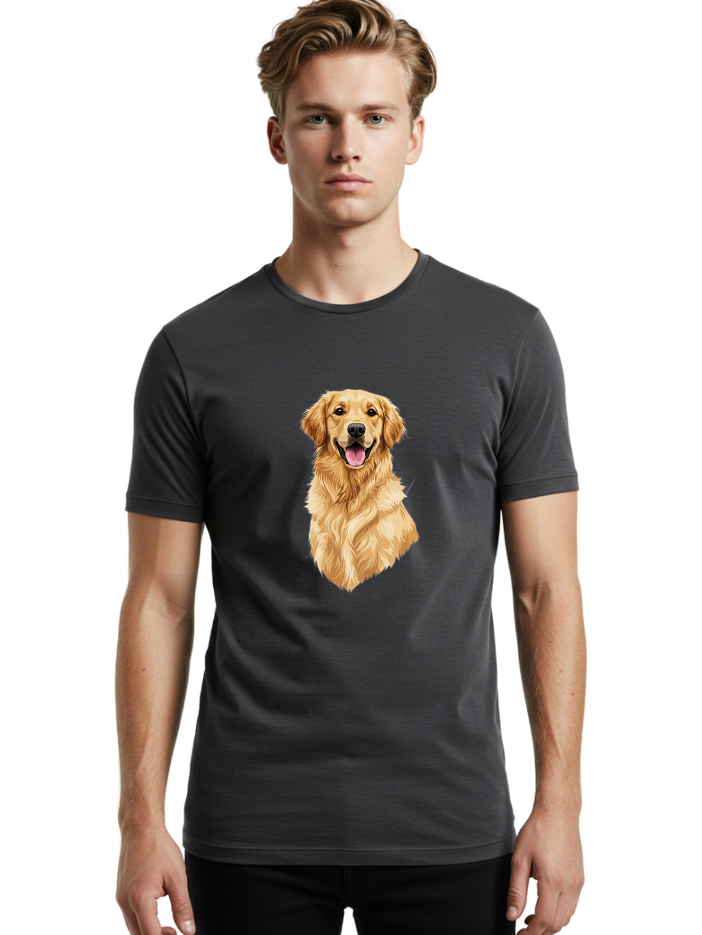 Golden-Retriever-3 Men'S Graphic Tee, 100% Cotton, Comfortable Casual Summer Wear, Machine Washable, Smiling Golden Retriever, Happy Dog, Friendly Pet, Golden Fur, Playful Animal, Lovable Companion, Canine Friend Bab977