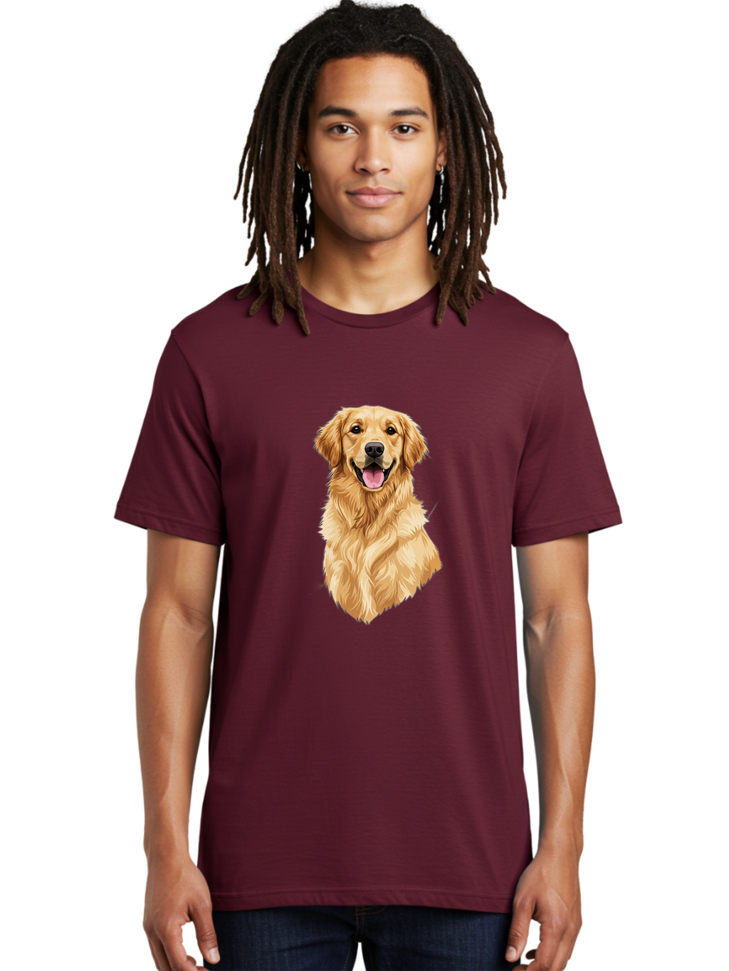 Golden-Retriever-3 Men'S Graphic Tee, 100% Cotton, Comfortable Casual Summer Wear, Machine Washable, Smiling Golden Retriever, Happy Dog, Friendly Pet, Golden Fur, Playful Animal, Lovable Companion, Canine Friend Bab977