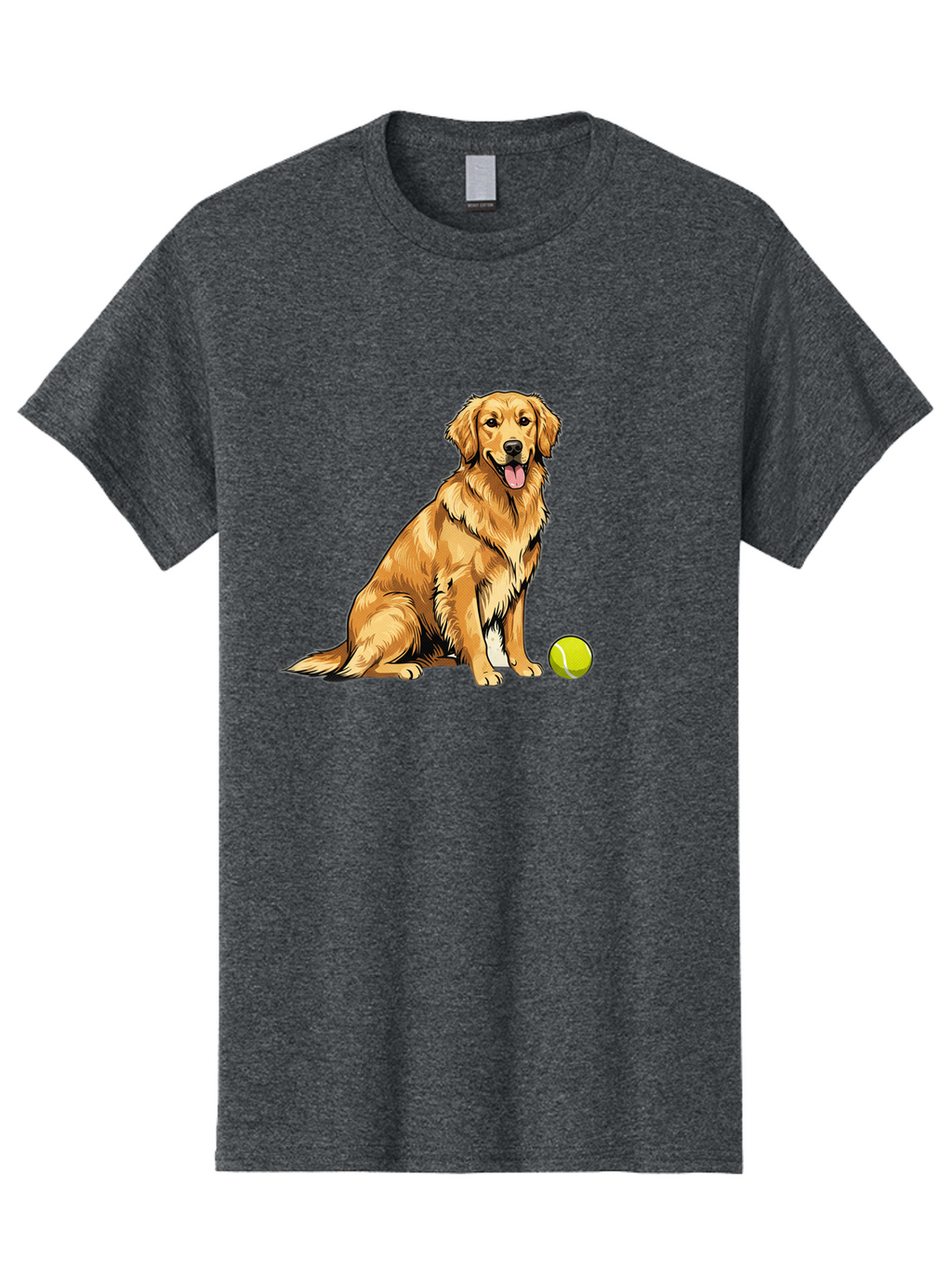 Golden-Retriever-7 Men'S Graphic Tee, 100% Cotton, Comfortable Casual Summer Wear, Machine Washable, Golden Retriever Dog, Tennis Ball, Sitting Dog, Happy Dog, Dog Sports, Canine Companion, Furry Friend, Playful Mood, Dog Illustration, Bab981