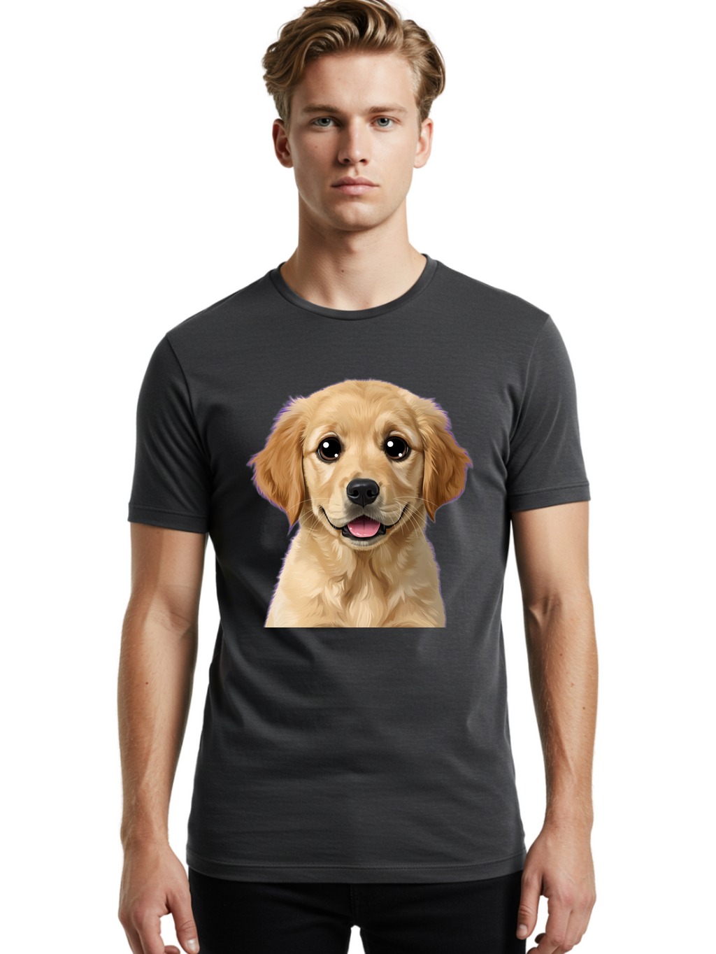 Golden-Retriever-Puppy-1 Men'S Graphic Tee, 100% Cotton, Comfortable Casual Summer Wear, Machine Washable, Golden Retriever Puppy, Happy Dog, Playful Puppy, Adorable Face, Cute Nose, Floppy Ears, Sweet Expression, Friendly Animal, Bab988