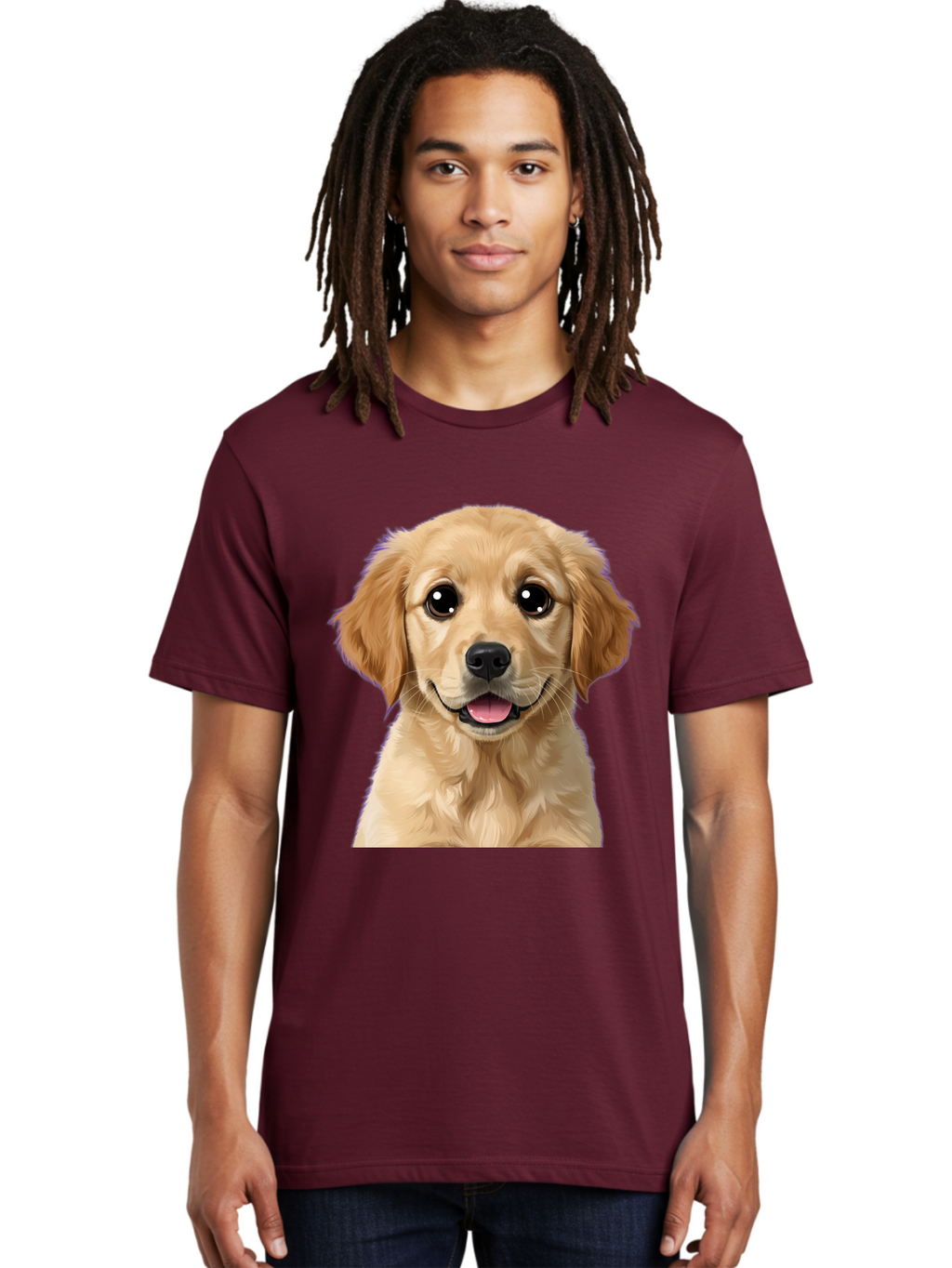 Golden-Retriever-Puppy-1 Men'S Graphic Tee, 100% Cotton, Comfortable Casual Summer Wear, Machine Washable, Golden Retriever Puppy, Happy Dog, Playful Puppy, Adorable Face, Cute Nose, Floppy Ears, Sweet Expression, Friendly Animal, Bab988
