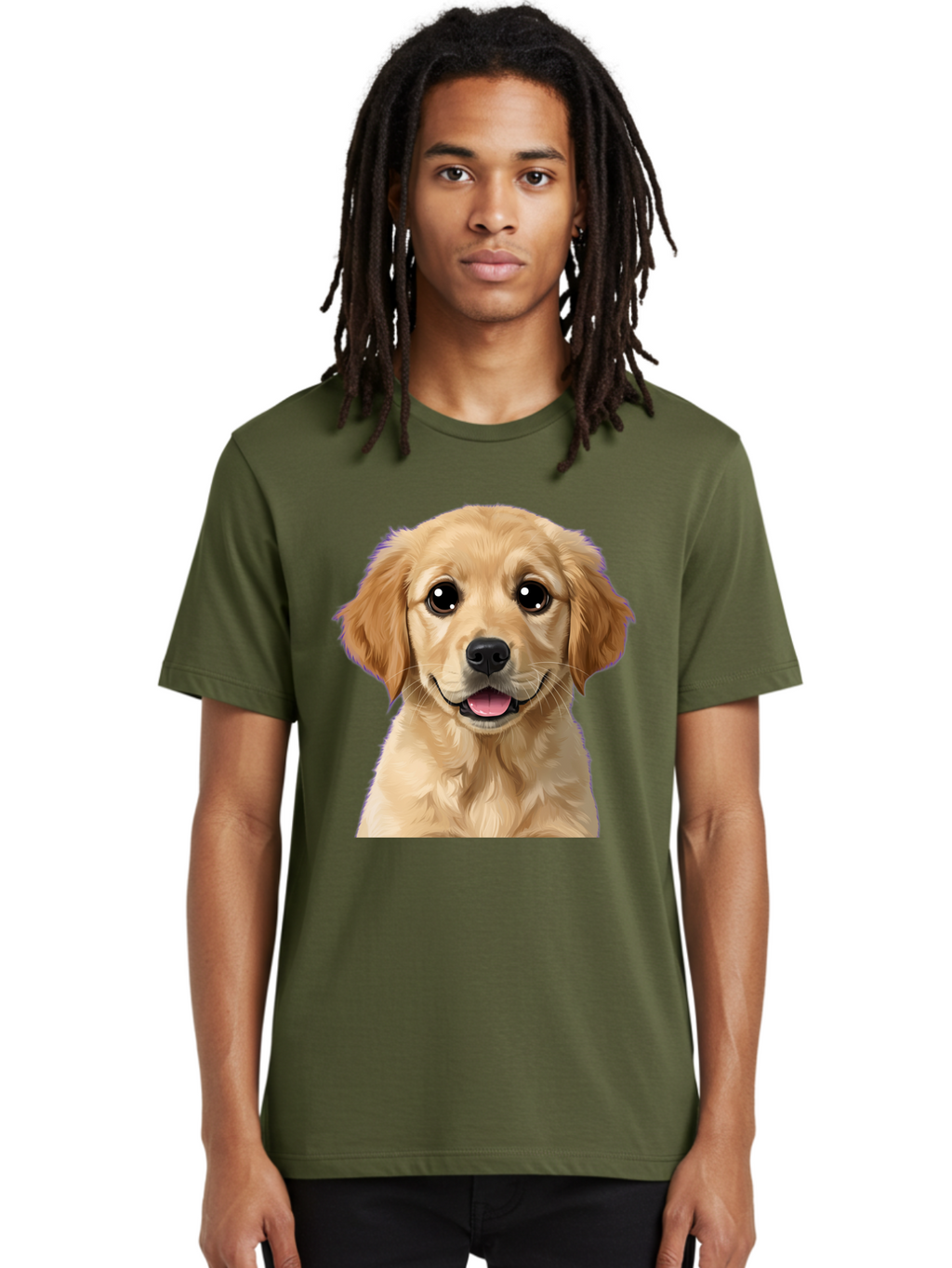 Golden-Retriever-Puppy-1 Men'S Graphic Tee, 100% Cotton, Comfortable Casual Summer Wear, Machine Washable, Golden Retriever Puppy, Happy Dog, Playful Puppy, Adorable Face, Cute Nose, Floppy Ears, Sweet Expression, Friendly Animal, Bab988