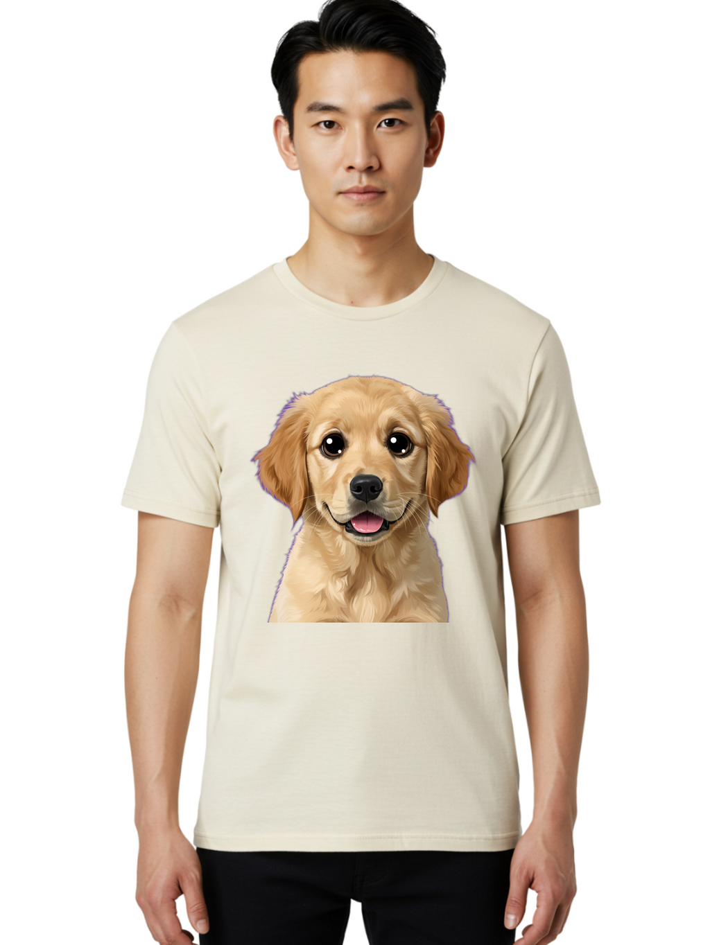 Golden-Retriever-Puppy-1 Men'S Graphic Tee, 100% Cotton, Comfortable Casual Summer Wear, Machine Washable, Golden Retriever Puppy, Happy Dog, Playful Puppy, Adorable Face, Cute Nose, Floppy Ears, Sweet Expression, Friendly Animal, Bab988
