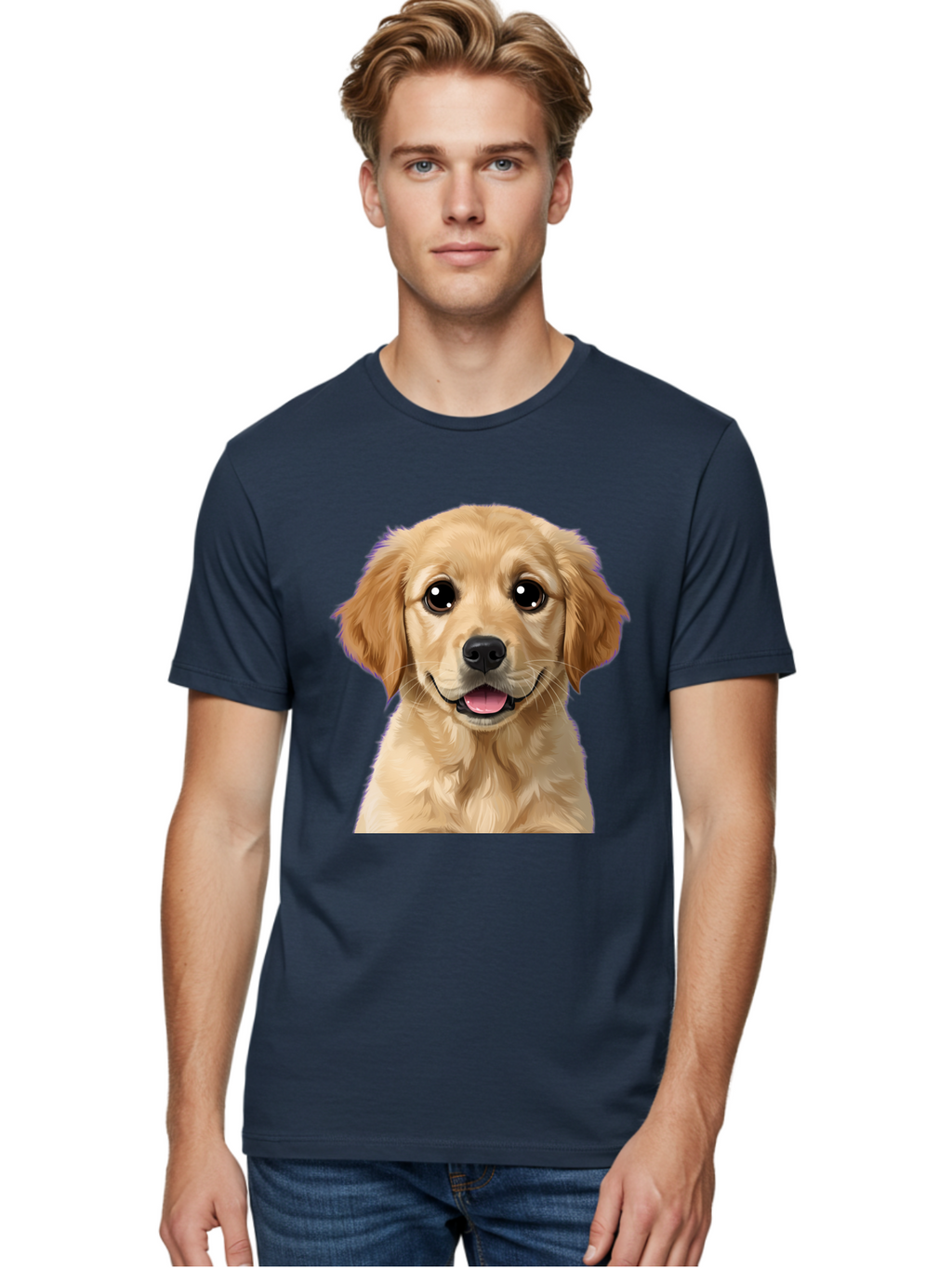 Golden-Retriever-Puppy-1 Men'S Graphic Tee, 100% Cotton, Comfortable Casual Summer Wear, Machine Washable, Golden Retriever Puppy, Happy Dog, Playful Puppy, Adorable Face, Cute Nose, Floppy Ears, Sweet Expression, Friendly Animal, Bab988