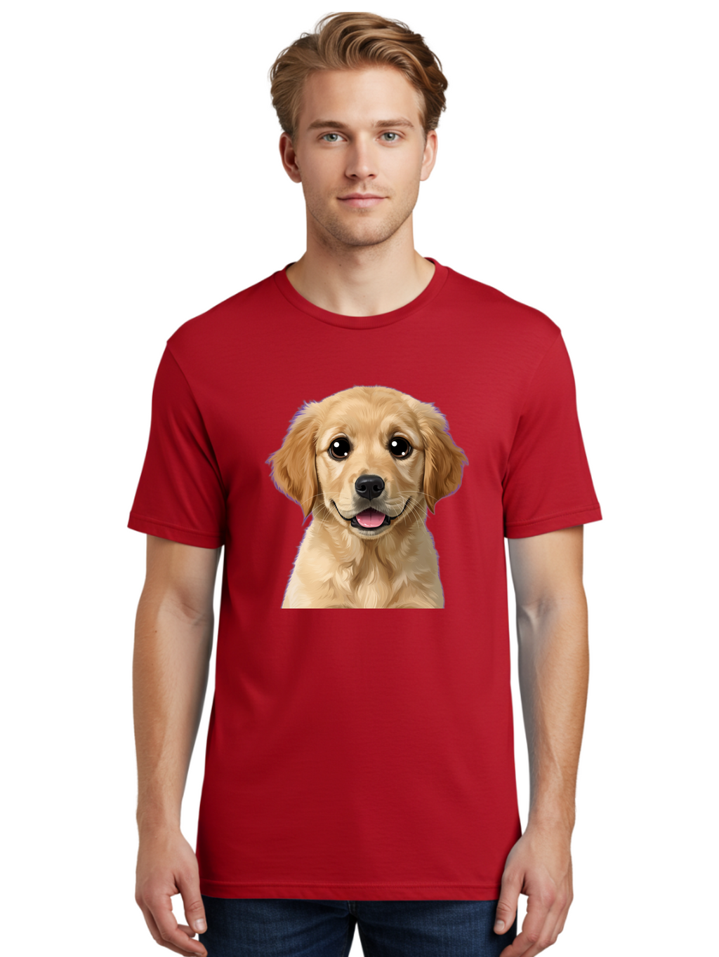 Golden-Retriever-Puppy-1 Men'S Graphic Tee, 100% Cotton, Comfortable Casual Summer Wear, Machine Washable, Golden Retriever Puppy, Happy Dog, Playful Puppy, Adorable Face, Cute Nose, Floppy Ears, Sweet Expression, Friendly Animal, Bab988