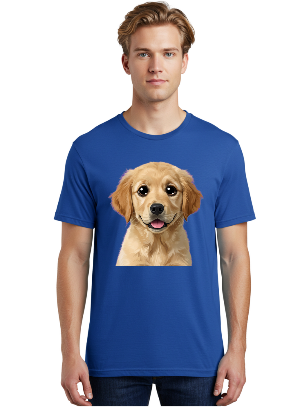 Golden-Retriever-Puppy-1 Men'S Graphic Tee, 100% Cotton, Comfortable Casual Summer Wear, Machine Washable, Golden Retriever Puppy, Happy Dog, Playful Puppy, Adorable Face, Cute Nose, Floppy Ears, Sweet Expression, Friendly Animal, Bab988