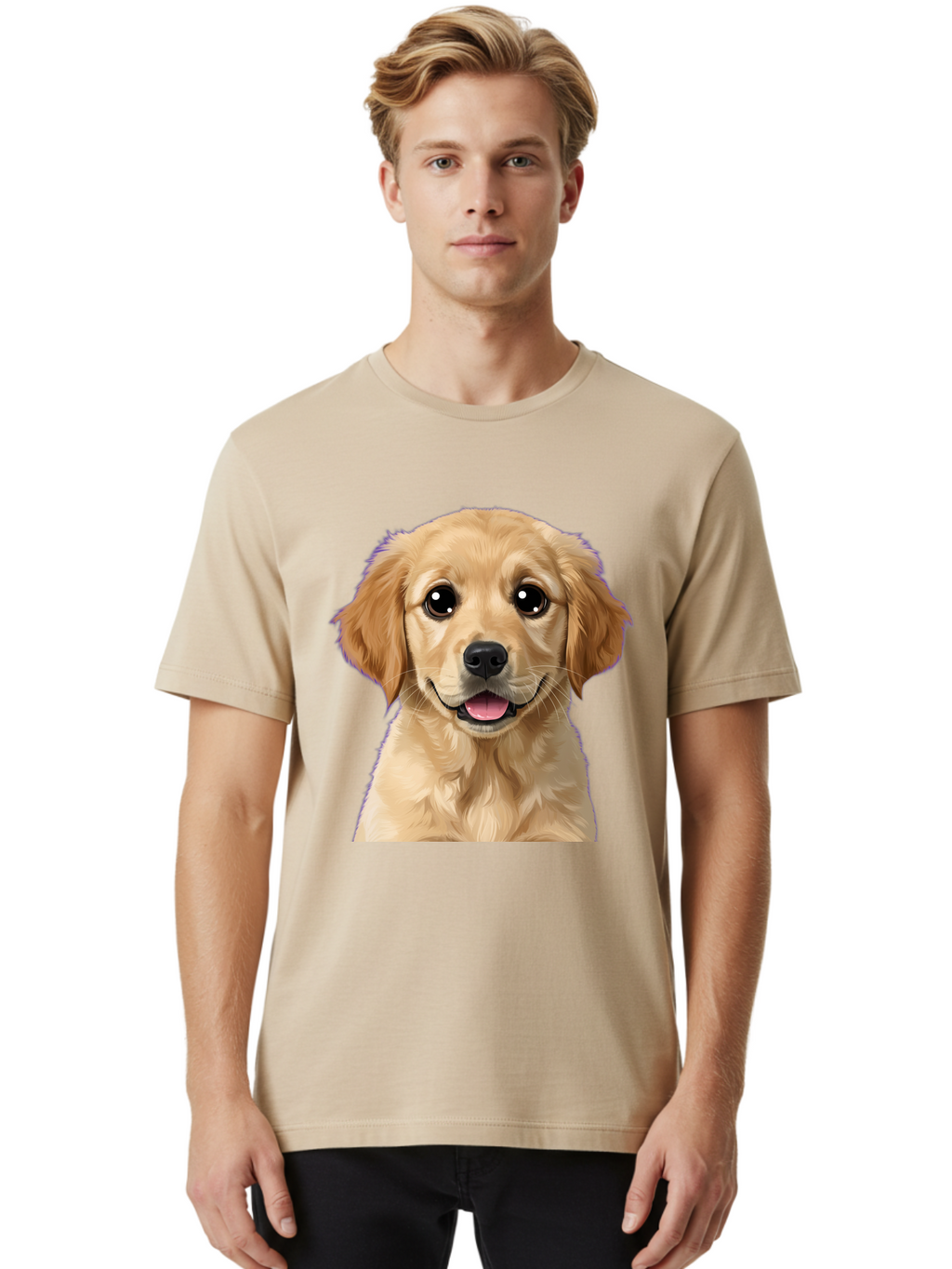 Golden-Retriever-Puppy-1 Men'S Graphic Tee, 100% Cotton, Comfortable Casual Summer Wear, Machine Washable, Golden Retriever Puppy, Happy Dog, Playful Puppy, Adorable Face, Cute Nose, Floppy Ears, Sweet Expression, Friendly Animal, Bab988