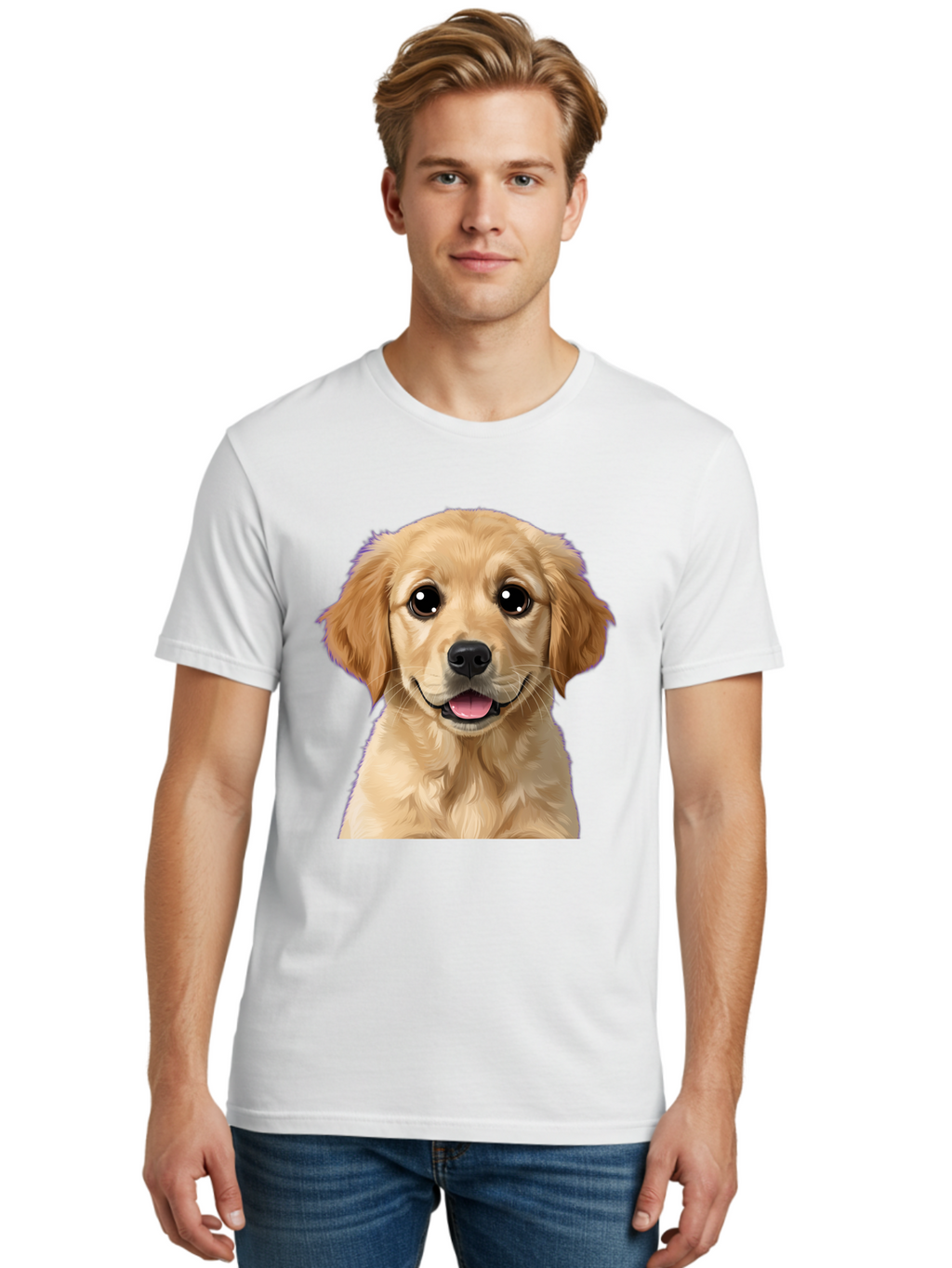 Golden-Retriever-Puppy-1 Men'S Graphic Tee, 100% Cotton, Comfortable Casual Summer Wear, Machine Washable, Golden Retriever Puppy, Happy Dog, Playful Puppy, Adorable Face, Cute Nose, Floppy Ears, Sweet Expression, Friendly Animal, Bab988