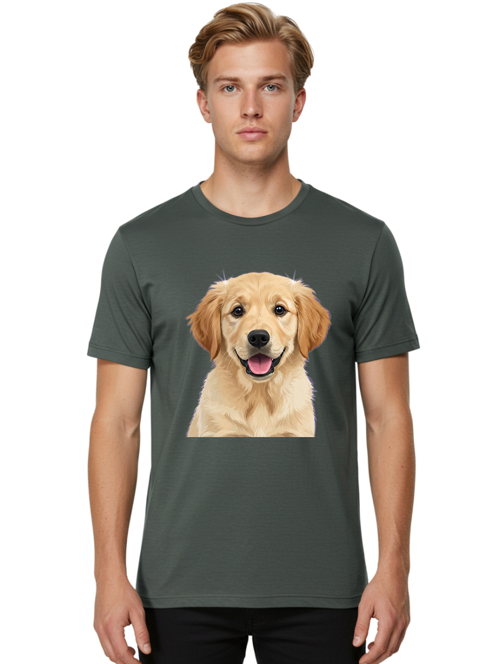 Golden-Retriever-Puppy-2 Men'S Graphic Tee, 100% Cotton, Comfortable Casual Summer Wear, Machine Washable, Happy Golden Retriever, Cute Puppy, Dog Portrait, Friendly Animal, Playful Pet, Adorable Face, Fluffy Fur, Joyful Expression, Bab989