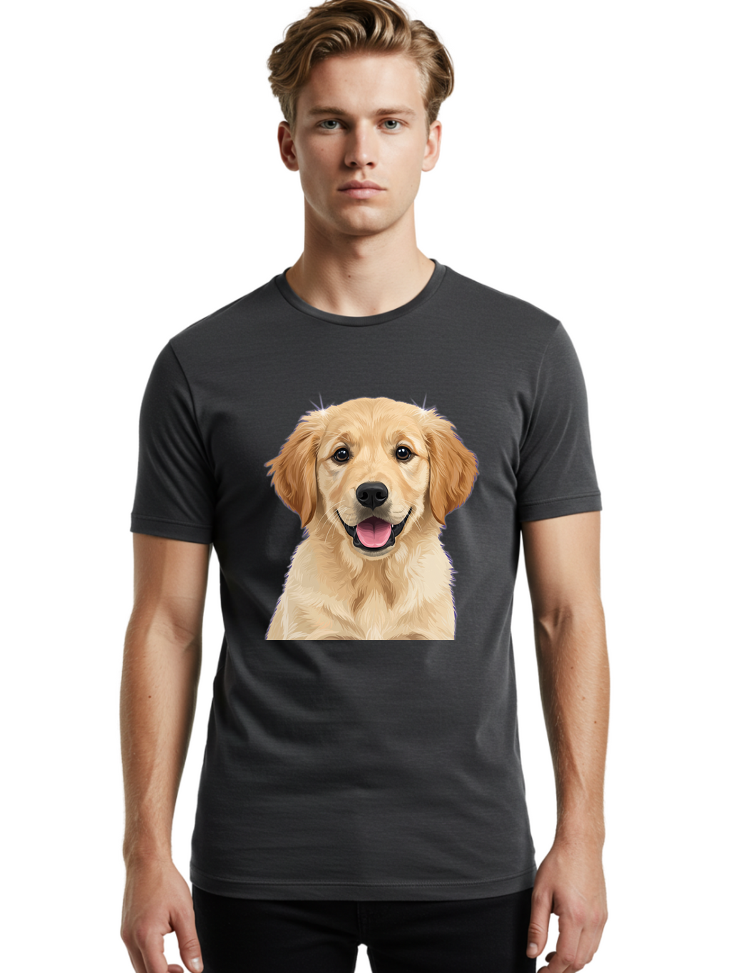 Golden-Retriever-Puppy-2 Men'S Graphic Tee, 100% Cotton, Comfortable Casual Summer Wear, Machine Washable, Happy Golden Retriever, Cute Puppy, Dog Portrait, Friendly Animal, Playful Pet, Adorable Face, Fluffy Fur, Joyful Expression, Bab989