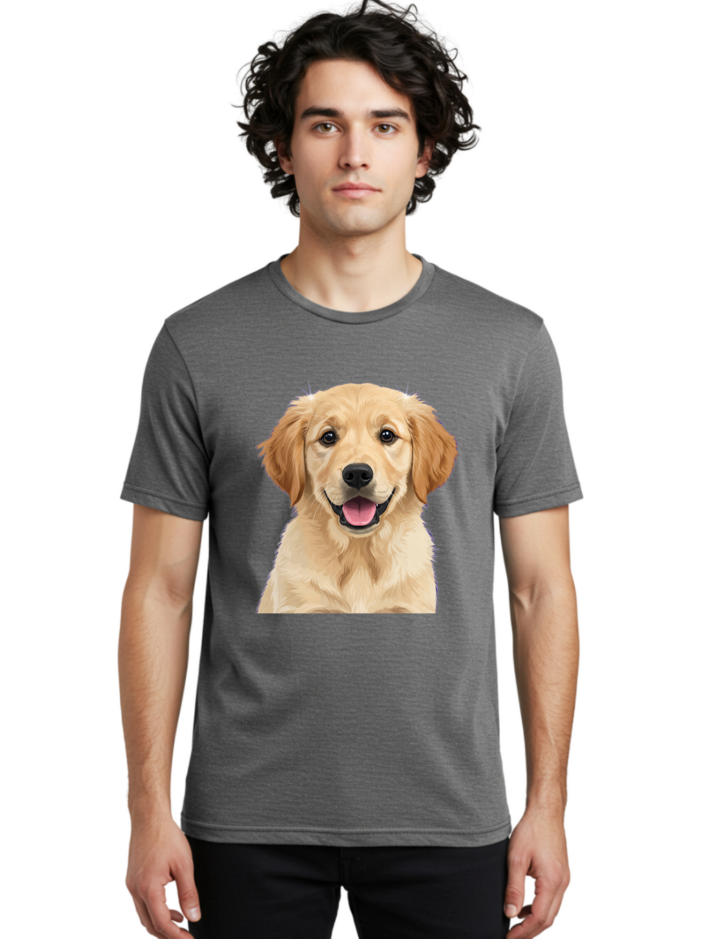 Golden-Retriever-Puppy-2 Men'S Graphic Tee, 100% Cotton, Comfortable Casual Summer Wear, Machine Washable, Happy Golden Retriever, Cute Puppy, Dog Portrait, Friendly Animal, Playful Pet, Adorable Face, Fluffy Fur, Joyful Expression, Bab989