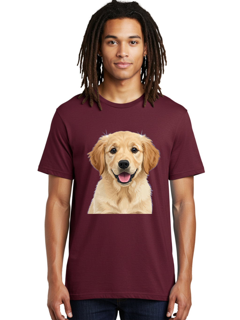 Golden-Retriever-Puppy-2 Men'S Graphic Tee, 100% Cotton, Comfortable Casual Summer Wear, Machine Washable, Happy Golden Retriever, Cute Puppy, Dog Portrait, Friendly Animal, Playful Pet, Adorable Face, Fluffy Fur, Joyful Expression, Bab989