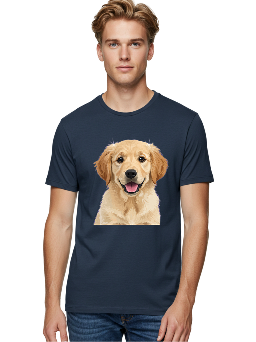Golden-Retriever-Puppy-2 Men'S Graphic Tee, 100% Cotton, Comfortable Casual Summer Wear, Machine Washable, Happy Golden Retriever, Cute Puppy, Dog Portrait, Friendly Animal, Playful Pet, Adorable Face, Fluffy Fur, Joyful Expression, Bab989