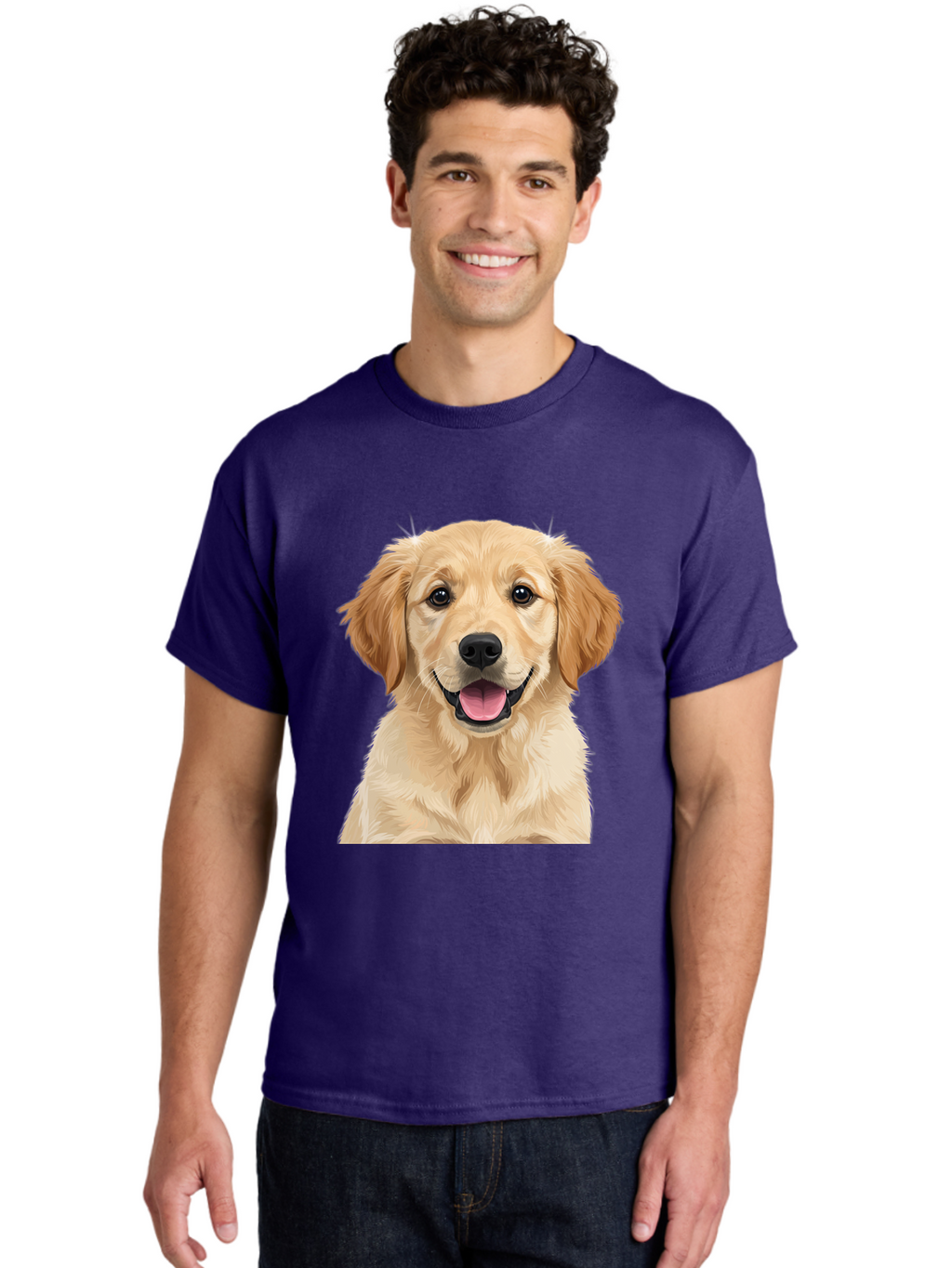Golden-Retriever-Puppy-2 Men'S Graphic Tee, 100% Cotton, Comfortable Casual Summer Wear, Machine Washable, Happy Golden Retriever, Cute Puppy, Dog Portrait, Friendly Animal, Playful Pet, Adorable Face, Fluffy Fur, Joyful Expression, Bab989