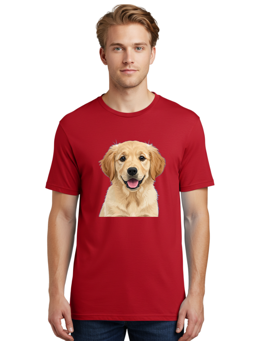 Golden-Retriever-Puppy-2 Men'S Graphic Tee, 100% Cotton, Comfortable Casual Summer Wear, Machine Washable, Happy Golden Retriever, Cute Puppy, Dog Portrait, Friendly Animal, Playful Pet, Adorable Face, Fluffy Fur, Joyful Expression, Bab989