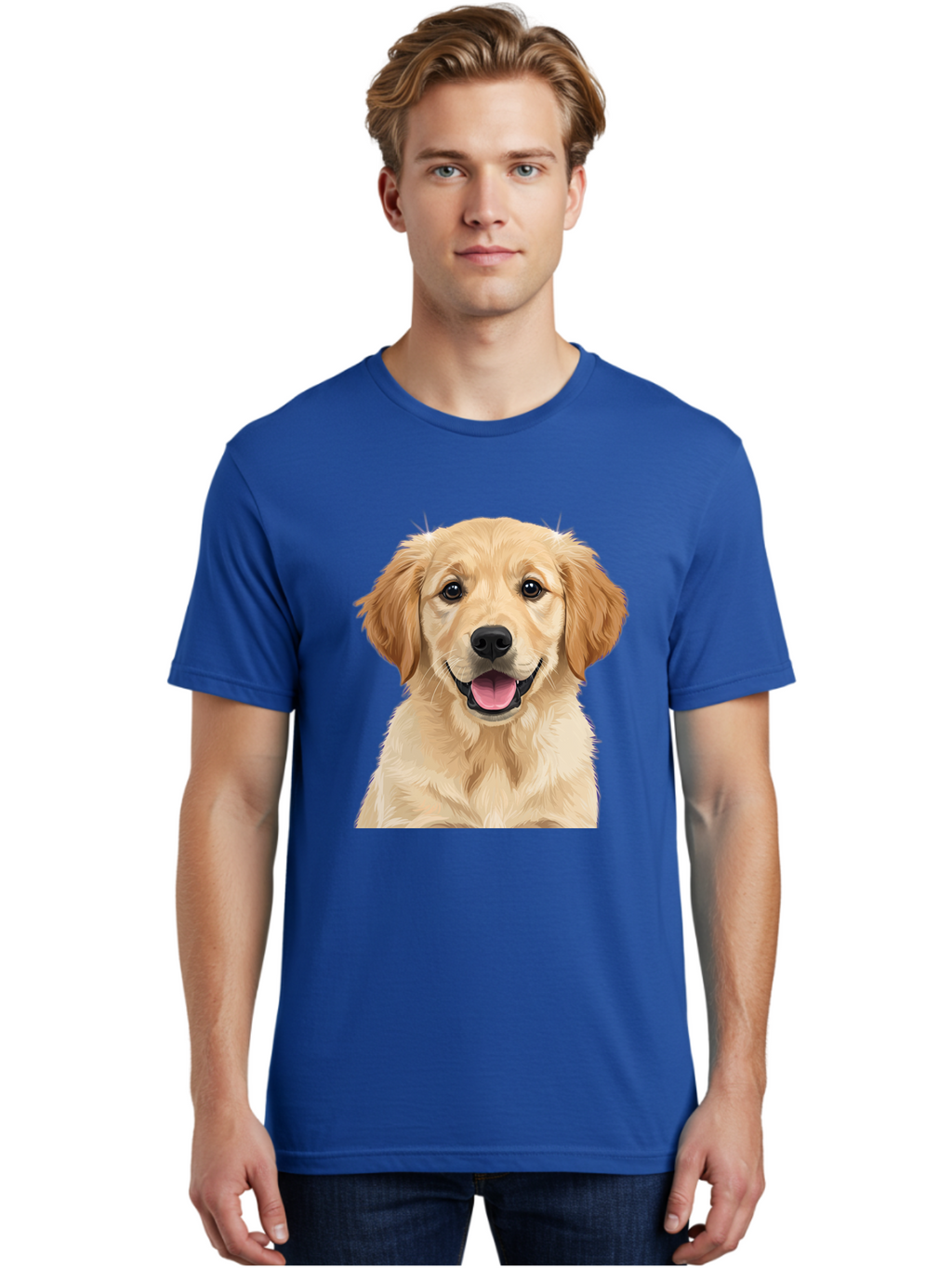 Golden-Retriever-Puppy-2 Men'S Graphic Tee, 100% Cotton, Comfortable Casual Summer Wear, Machine Washable, Happy Golden Retriever, Cute Puppy, Dog Portrait, Friendly Animal, Playful Pet, Adorable Face, Fluffy Fur, Joyful Expression, Bab989