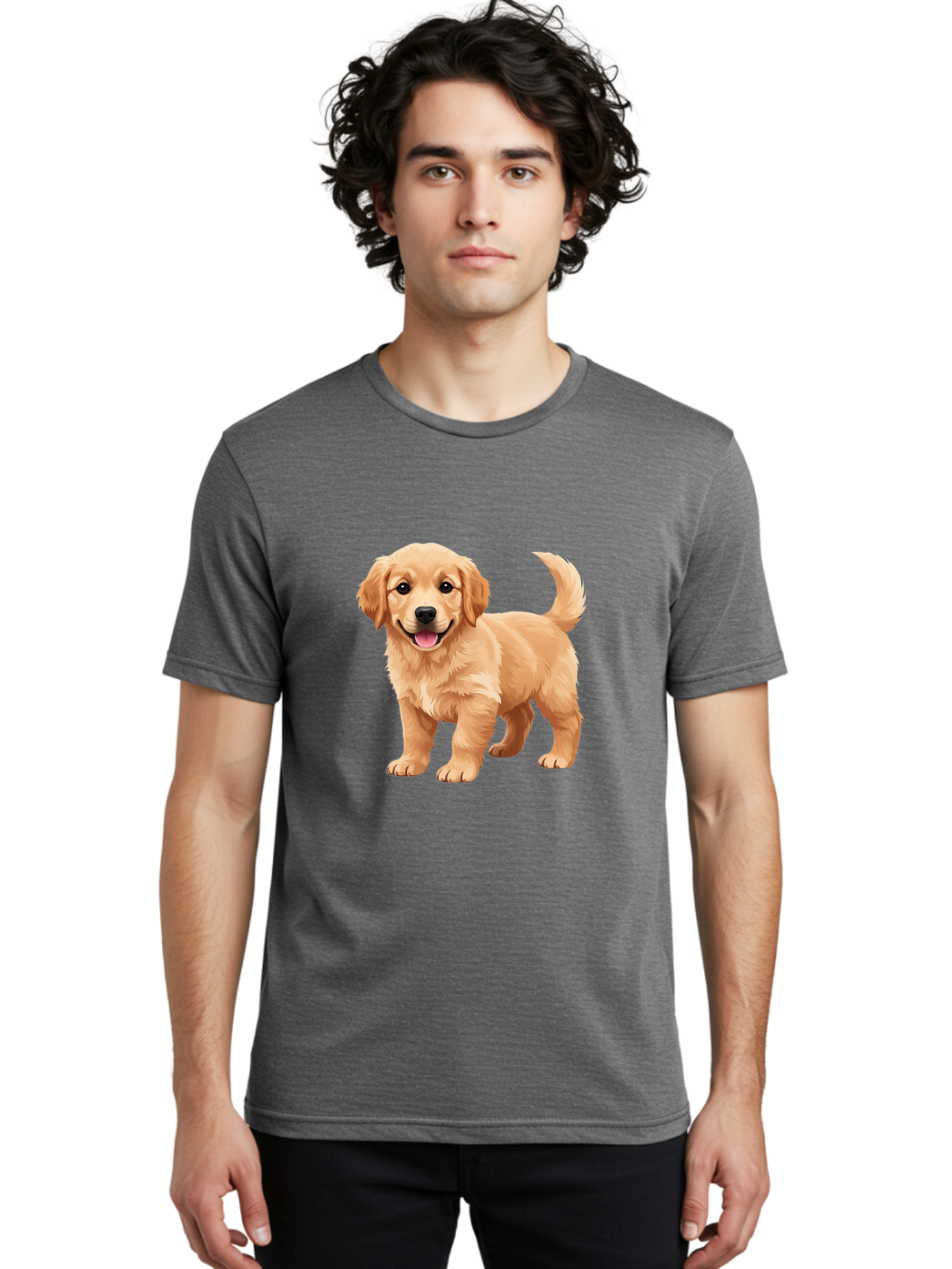 Golden-Retriever-Puppy-3 Men'S Graphic Tee, 100% Cotton, Comfortable Casual Summer Wear, Machine Washable, Golden Retriever Puppy, Dog Portrait, Playful Dog, Happy Puppy, Furry Friend, Dog'S Smile, Tail Wagging, Adorable Pet, Cartoon Dog, Bab990