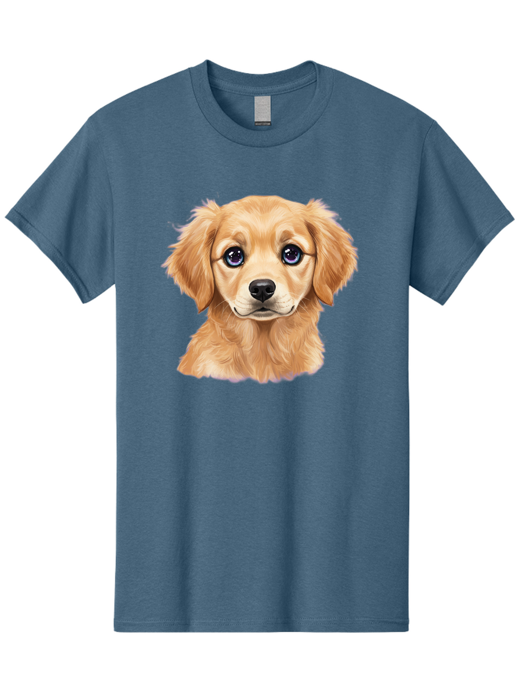 Golden-Retriever-Puppy-6 Men'S Graphic Tee, 100% Cotton, Comfortable Casual Summer Wear, Machine Washable, Golden Puppy, Cute Dog, Puppy Face, Blue Eyes, Fluffy Fur, Adorable Animal, Cartoon Style, Digital Art, Sweet Expression, Friendly Pet Bab993
