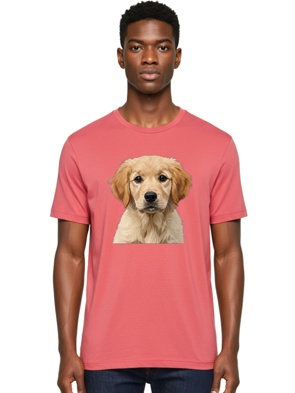 Golden-Retriever-Puppy Men'S Graphic Tee, 100% Cotton, Comfortable Casual Summer Wear, Machine Washable, Golden Retriever Puppy, Cute Dog, Puppy Face, Fluffy Fur, Adorable Eyes, Friendly Dog, Lovable Pet, Young Canine, Playful Pup, Bab994
