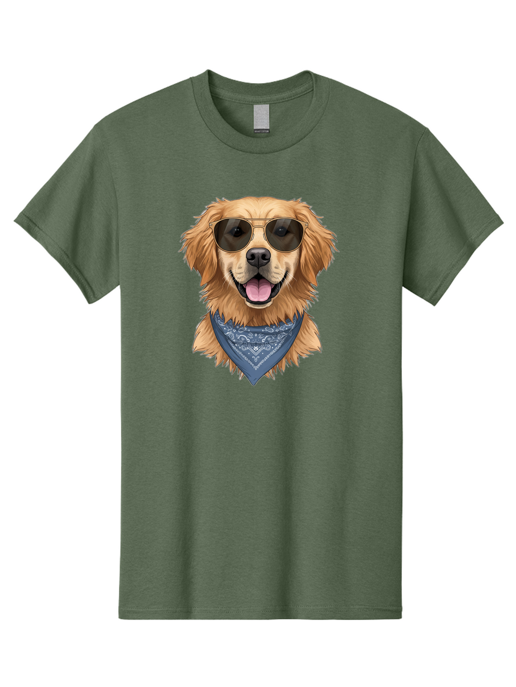 Golden-Retriever-Sunglasses-1 Men'S Graphic Tee, 100% Cotton, Comfortable Casual Summer Wear, Machine Washable, Golden Retriever Wearing Sunglasses, Dog With Shades, Bandana Around Neck, Funny Animal Portrait, Cool Dog Design, Bab995