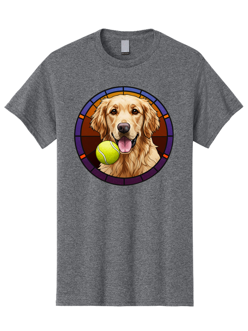 Golden-Retriever-Tennis-Ball-1 Men'S Graphic Tee, 100% Cotton, Comfortable Casual Summer Wear, Machine Washable, Golden Retriever, Tennis Ball, Stained Glass Art, Playful Dog, Fetching Fun, Happy Pet, Dog Lover, Cute Canine Bab997