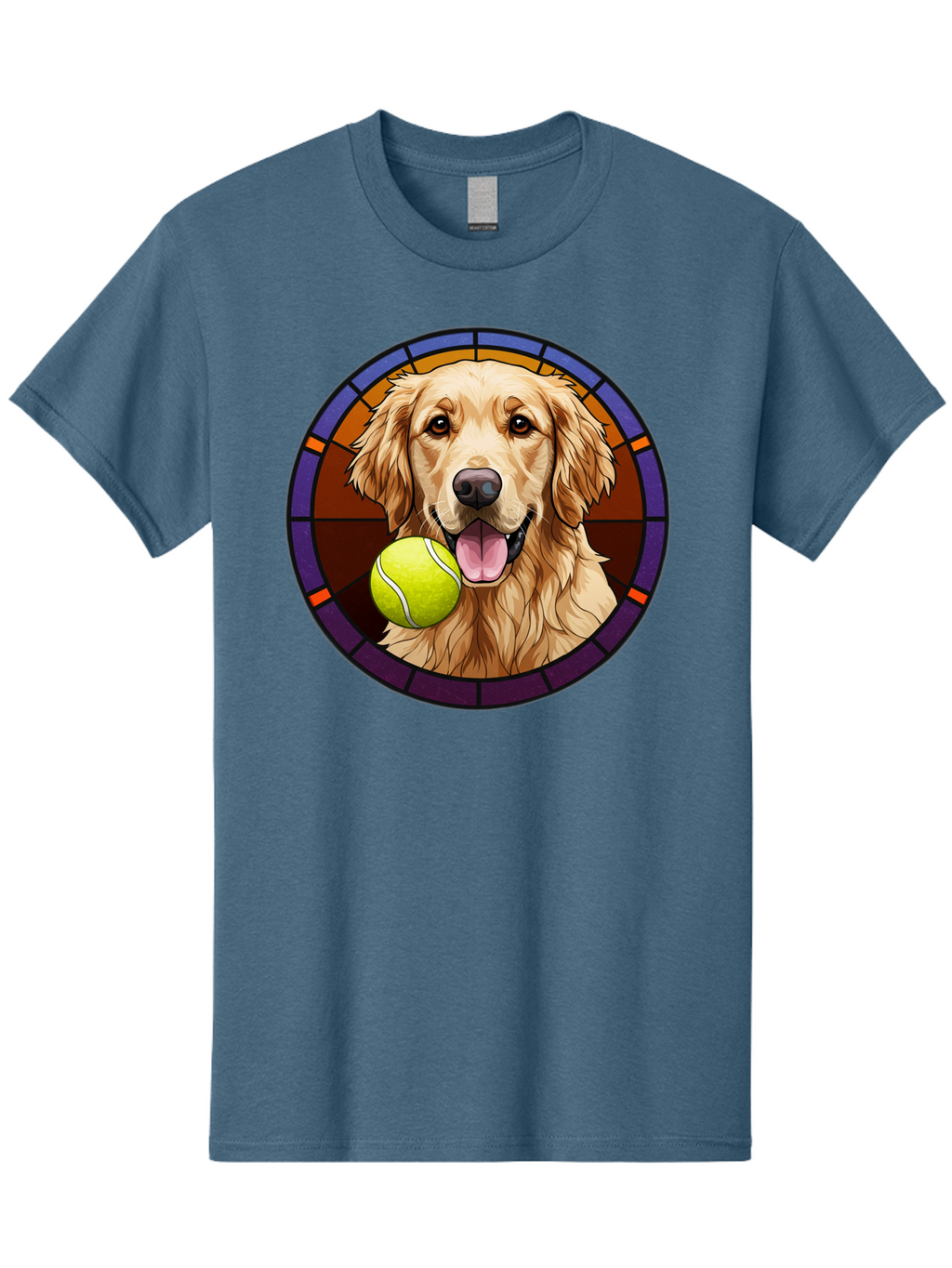 Golden-Retriever-Tennis-Ball-1 Men'S Graphic Tee, 100% Cotton, Comfortable Casual Summer Wear, Machine Washable, Golden Retriever, Tennis Ball, Stained Glass Art, Playful Dog, Fetching Fun, Happy Pet, Dog Lover, Cute Canine Bab997