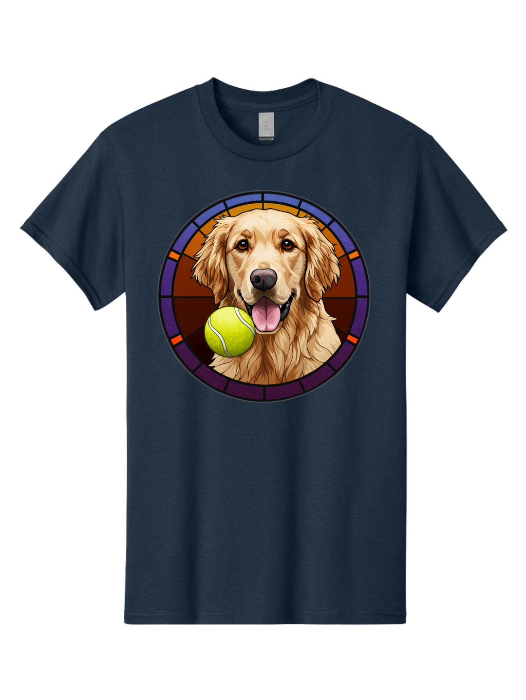 Golden-Retriever-Tennis-Ball-1 Men'S Graphic Tee, 100% Cotton, Comfortable Casual Summer Wear, Machine Washable, Golden Retriever, Tennis Ball, Stained Glass Art, Playful Dog, Fetching Fun, Happy Pet, Dog Lover, Cute Canine Bab997