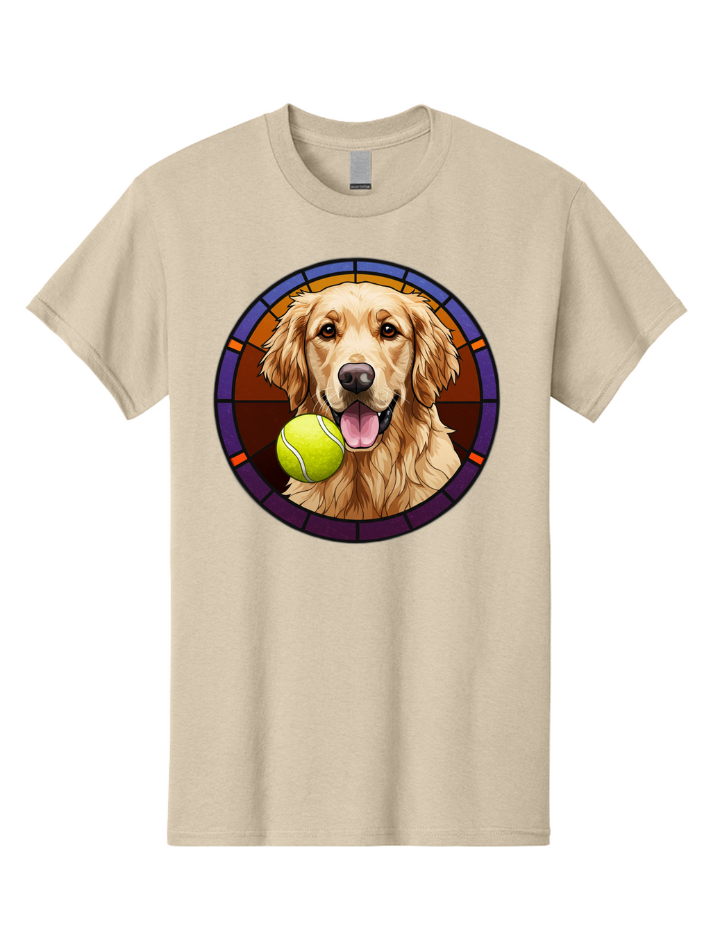 Golden-Retriever-Tennis-Ball-1 Men'S Graphic Tee, 100% Cotton, Comfortable Casual Summer Wear, Machine Washable, Golden Retriever, Tennis Ball, Stained Glass Art, Playful Dog, Fetching Fun, Happy Pet, Dog Lover, Cute Canine Bab997