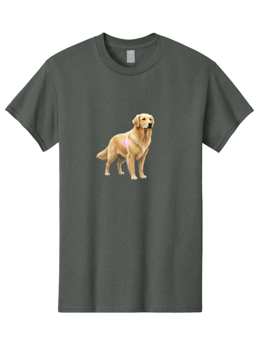 Golden-Retriever-With-Heart-1 Men'S Graphic Tee, 100% Cotton, Comfortable Casual Summer Wear, Machine Washable, Golden Retriever Dog, Heart On Dog, Cute Canine, Lovely Pet, Dog Love, Heart Symbol, Pet Friendly, Dog Graphic Bac002
