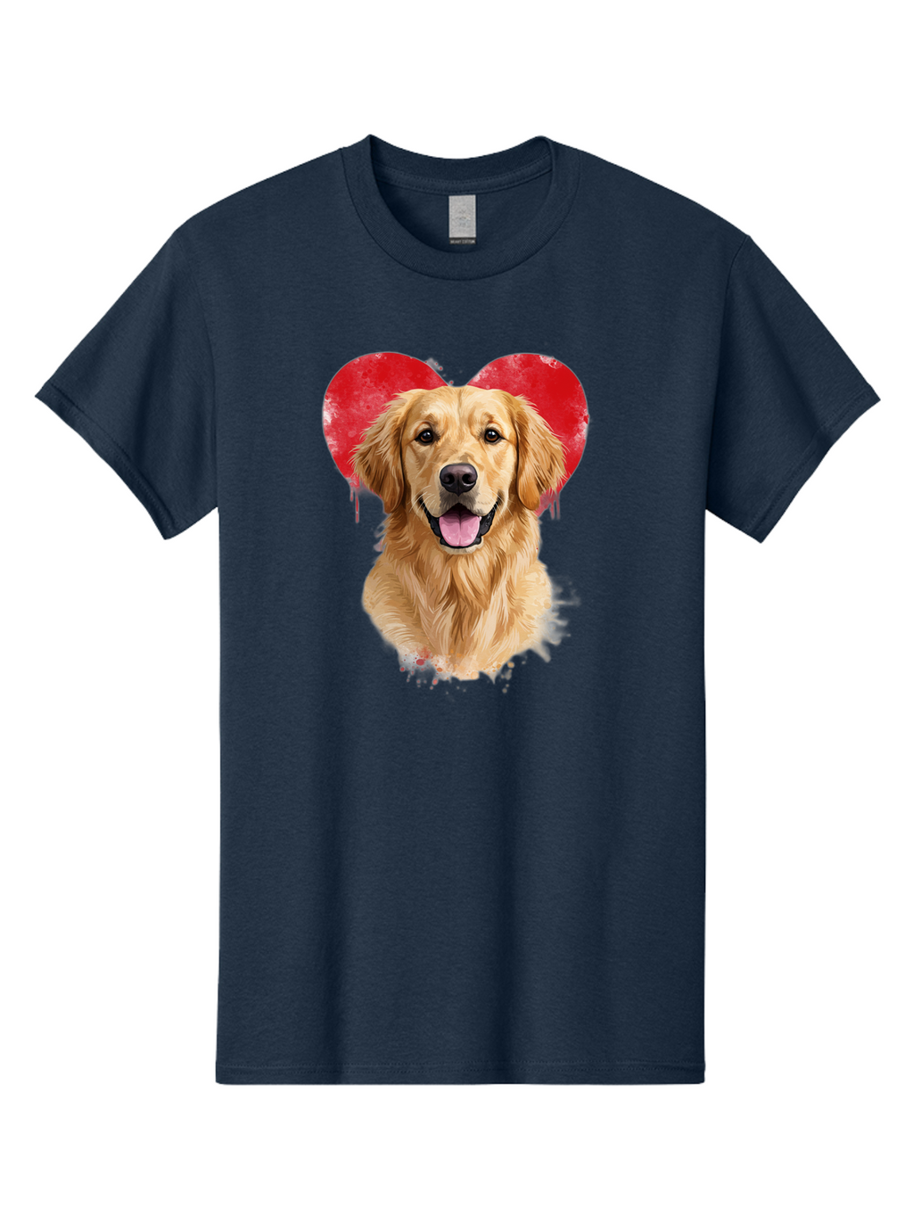 Golden-Retriever-With-Heart Men'S Graphic Tee, 100% Cotton, Comfortable Casual Summer Wear, Machine Washable, Golden Retriever, Dog Love, Red Heart, Dripping Paint, Cute Canine, Furry Friend, Heartwarming Moment, Loyal Companion, Happy Dog, Bac003