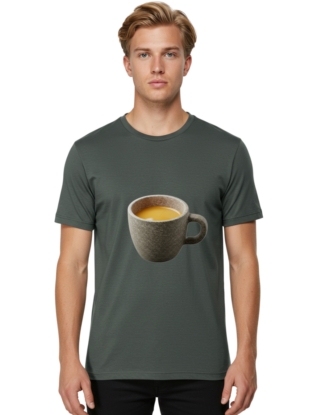 Grey-Coffee-Mug Men'S Graphic Tee, 100% Cotton, Comfortable Casual Summer Wear, Machine Washable, Coffee Cup, Gray Mug, Coffee Drink, Morning Coffee, Coffee Time, Beverage, Hot Drink, Cozy Moment Bac008