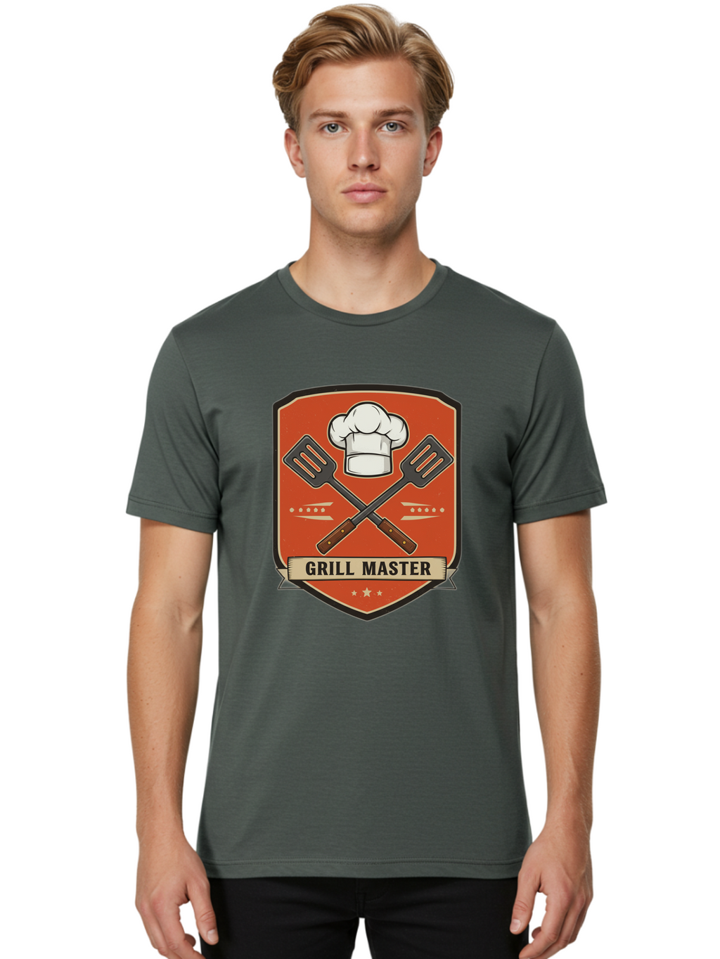 Grill-Master Men'S Graphic Tee, 100% Cotton, Comfortable Casual Summer Wear, Machine Washable, Grill Master Logo, Chef Hat, Barbecue Utensils, Grilling Tools, Culinary Expertise, Cooking Mastery, Grill Mastery, Chef Logo Bac012