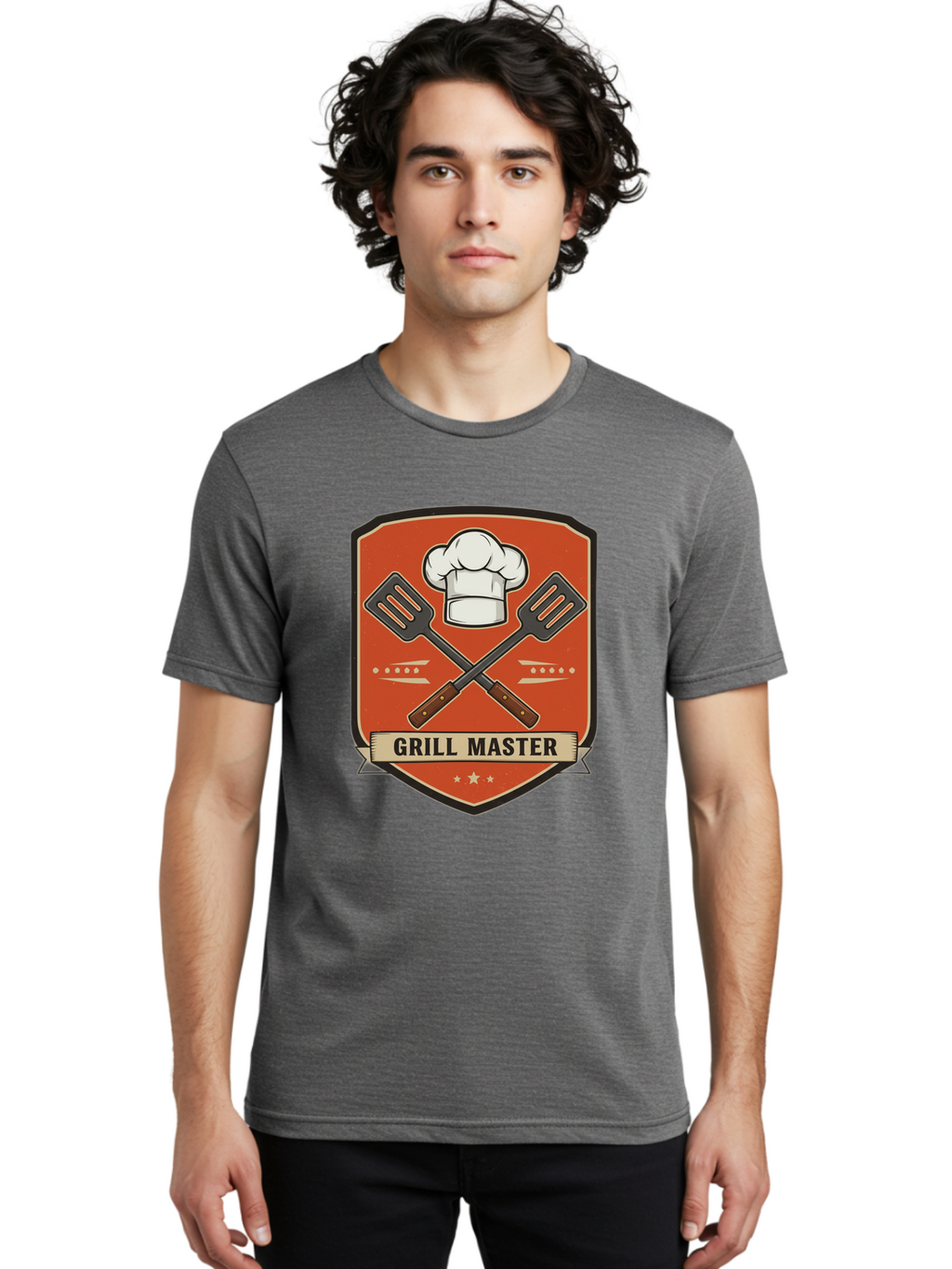 Grill-Master Men'S Graphic Tee, 100% Cotton, Comfortable Casual Summer Wear, Machine Washable, Grill Master Logo, Chef Hat, Barbecue Utensils, Grilling Tools, Culinary Expertise, Cooking Mastery, Grill Mastery, Chef Logo Bac012