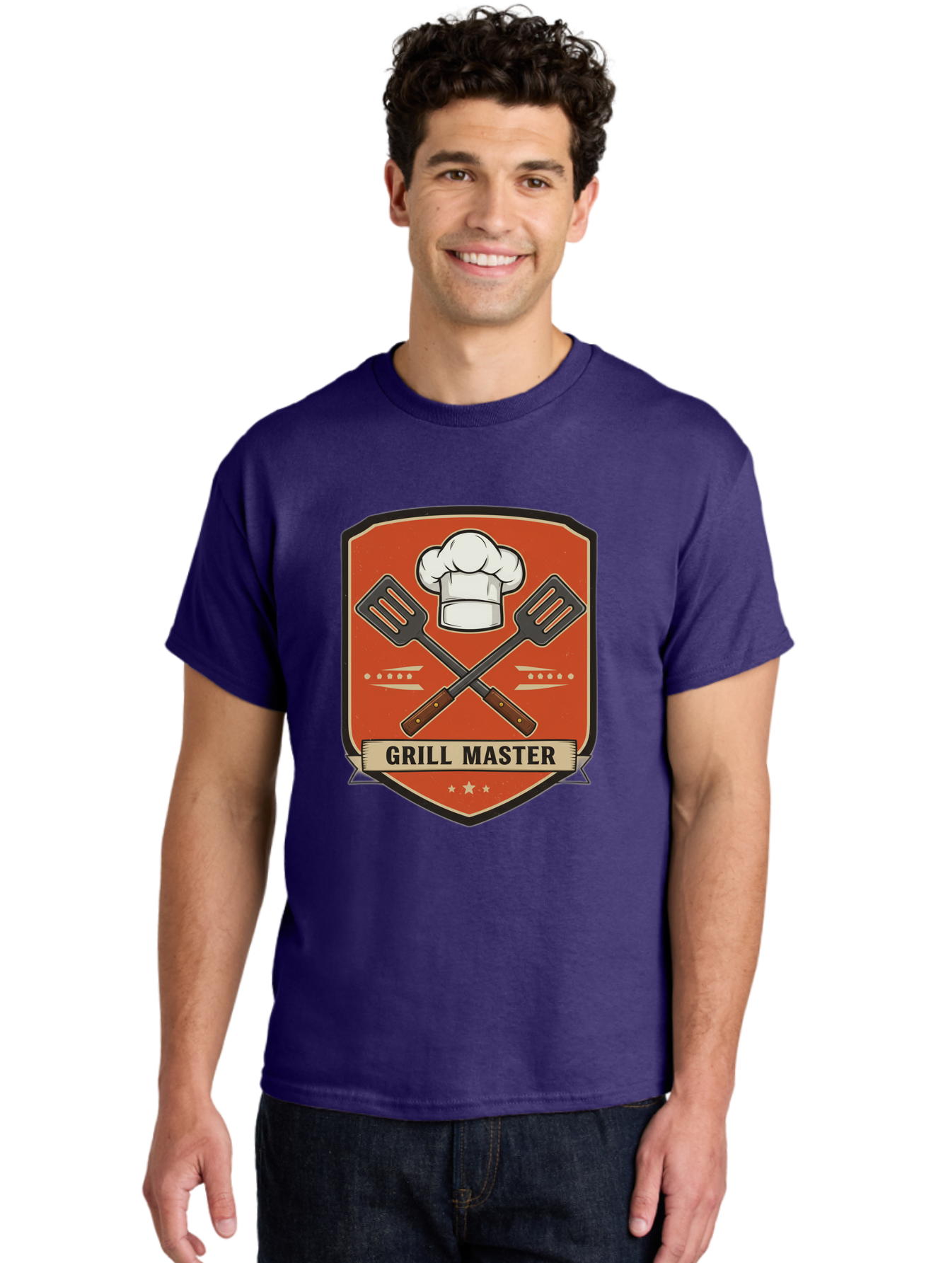 Grill-Master Men'S Graphic Tee, 100% Cotton, Comfortable Casual Summer Wear, Machine Washable, Grill Master Logo, Chef Hat, Barbecue Utensils, Grilling Tools, Culinary Expertise, Cooking Mastery, Grill Mastery, Chef Logo Bac012