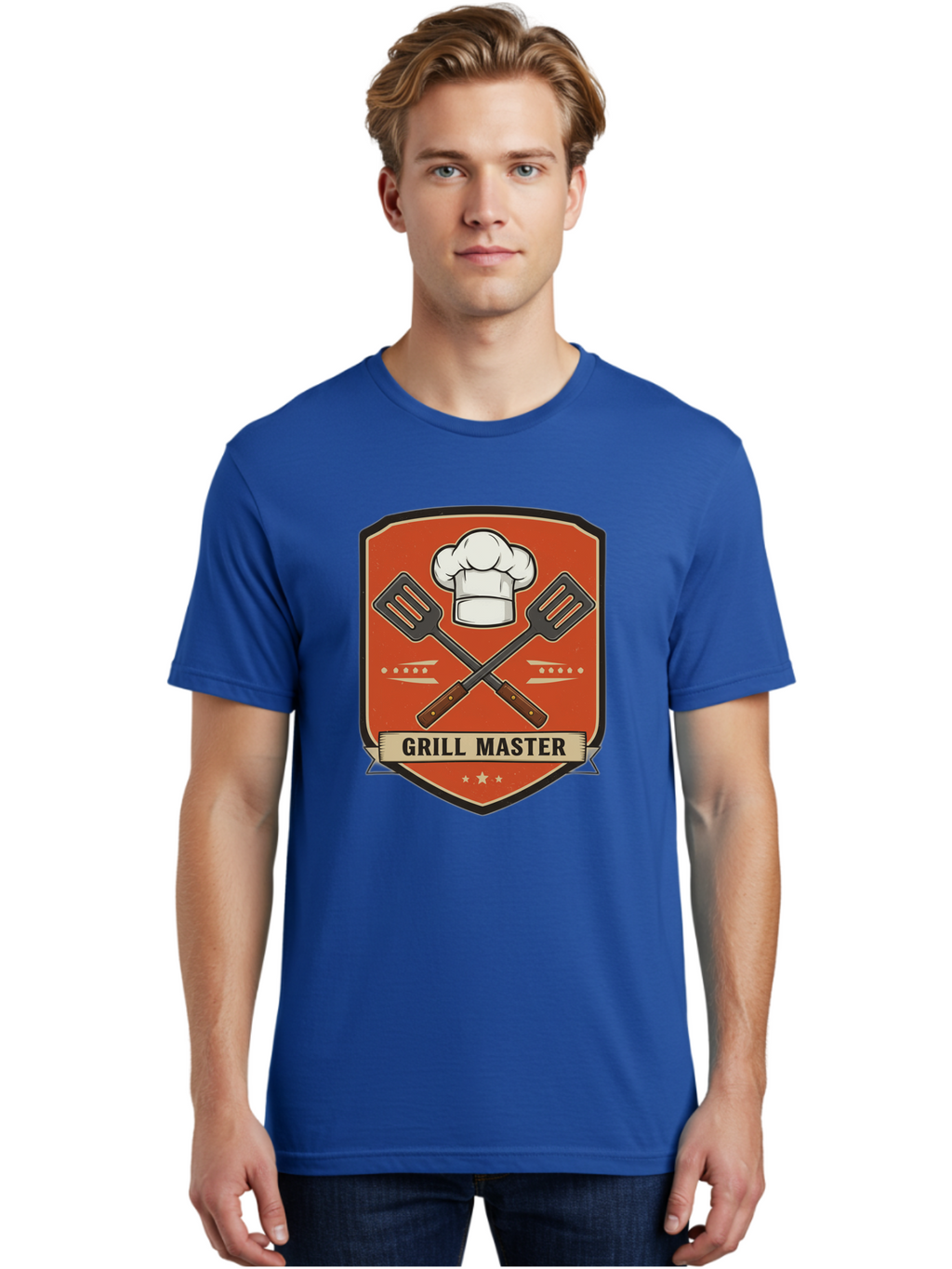 Grill-Master Men'S Graphic Tee, 100% Cotton, Comfortable Casual Summer Wear, Machine Washable, Grill Master Logo, Chef Hat, Barbecue Utensils, Grilling Tools, Culinary Expertise, Cooking Mastery, Grill Mastery, Chef Logo Bac012