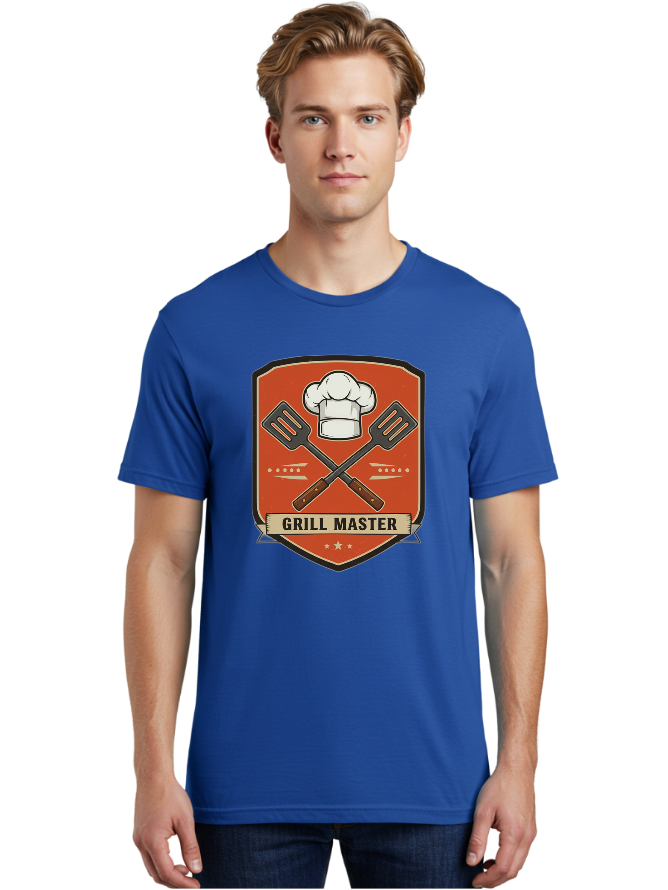 Grill-Master Men'S Graphic Tee, 100% Cotton, Comfortable Casual Summer Wear, Machine Washable, Grill Master Logo, Chef Hat, Barbecue Utensils, Grilling Tools, Culinary Expertise, Cooking Mastery, Grill Mastery, Chef Logo Bac012