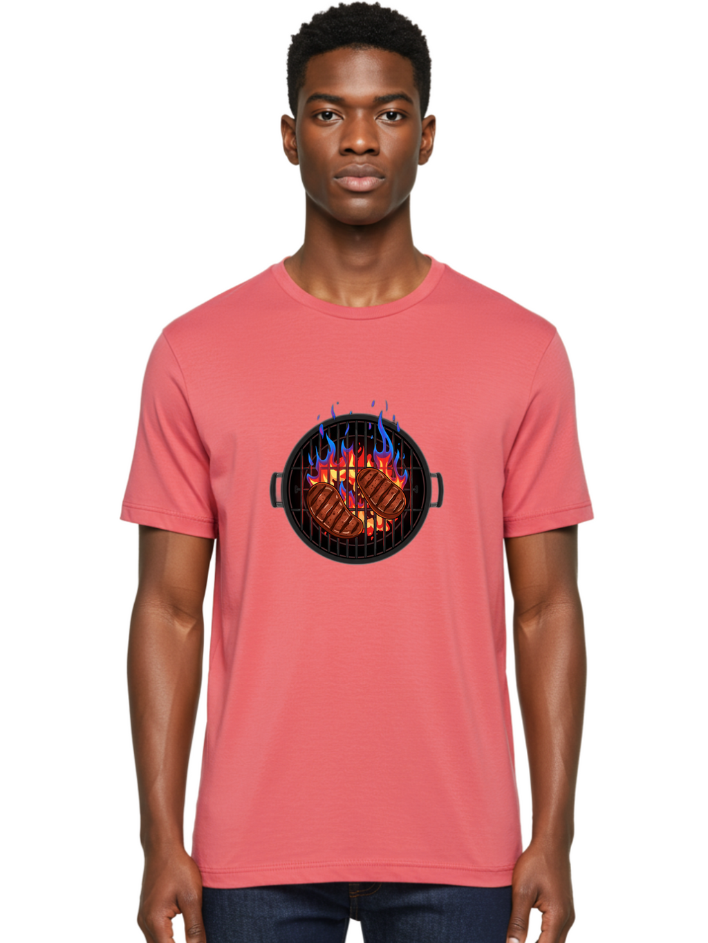 Grilled-Burgers Men'S Graphic Tee, 100% Cotton, Comfortable Casual Summer Wear, Machine Washable, Grilled Steaks, Barbecue Grill, Cooking Meat, Grill Marks, Flames, Outdoor Cooking, Summer Food, Sizzling Meat, Grill Master Bac013