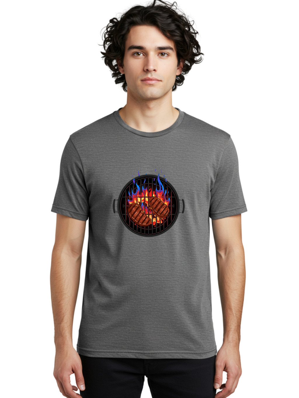 Grilled-Burgers Men'S Graphic Tee, 100% Cotton, Comfortable Casual Summer Wear, Machine Washable, Grilled Steaks, Barbecue Grill, Cooking Meat, Grill Marks, Flames, Outdoor Cooking, Summer Food, Sizzling Meat, Grill Master Bac013