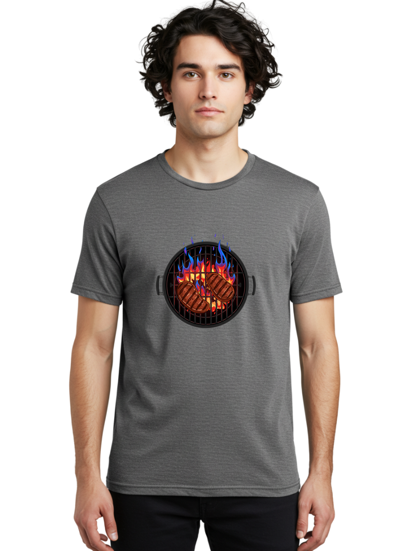 Grilled-Burgers Men'S Graphic Tee, 100% Cotton, Comfortable Casual Summer Wear, Machine Washable, Grilled Steaks, Barbecue Grill, Cooking Meat, Grill Marks, Flames, Outdoor Cooking, Summer Food, Sizzling Meat, Grill Master Bac013