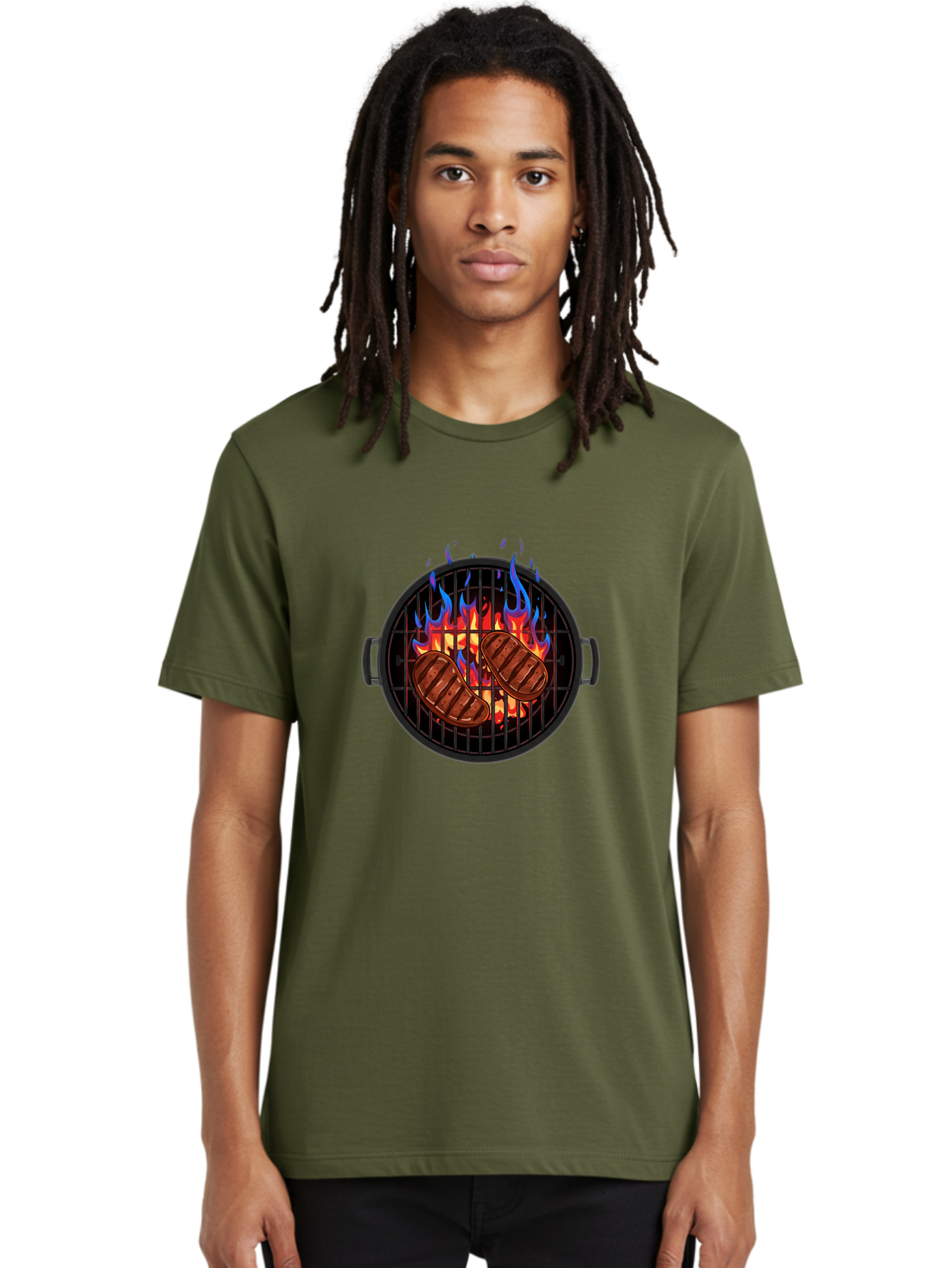 Grilled-Burgers Men'S Graphic Tee, 100% Cotton, Comfortable Casual Summer Wear, Machine Washable, Grilled Steaks, Barbecue Grill, Cooking Meat, Grill Marks, Flames, Outdoor Cooking, Summer Food, Sizzling Meat, Grill Master Bac013