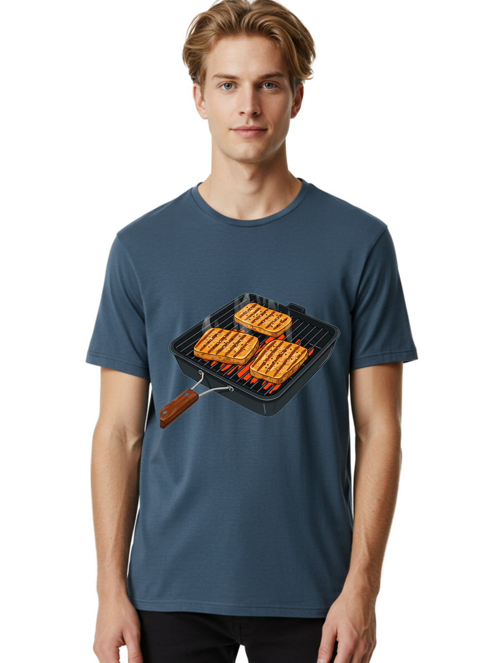 Grilled-Cheese-Sandwich Men'S Graphic Tee, 100% Cotton, Comfortable Casual Summer Wear, Machine Washable, Grilled Sandwiches, Toasted Bread, Barbecue Grill, Cooking Outdoors, Grilled Marks, Flame Grilled Food, Summer Cooking, Outdoor Cooking, Bac014