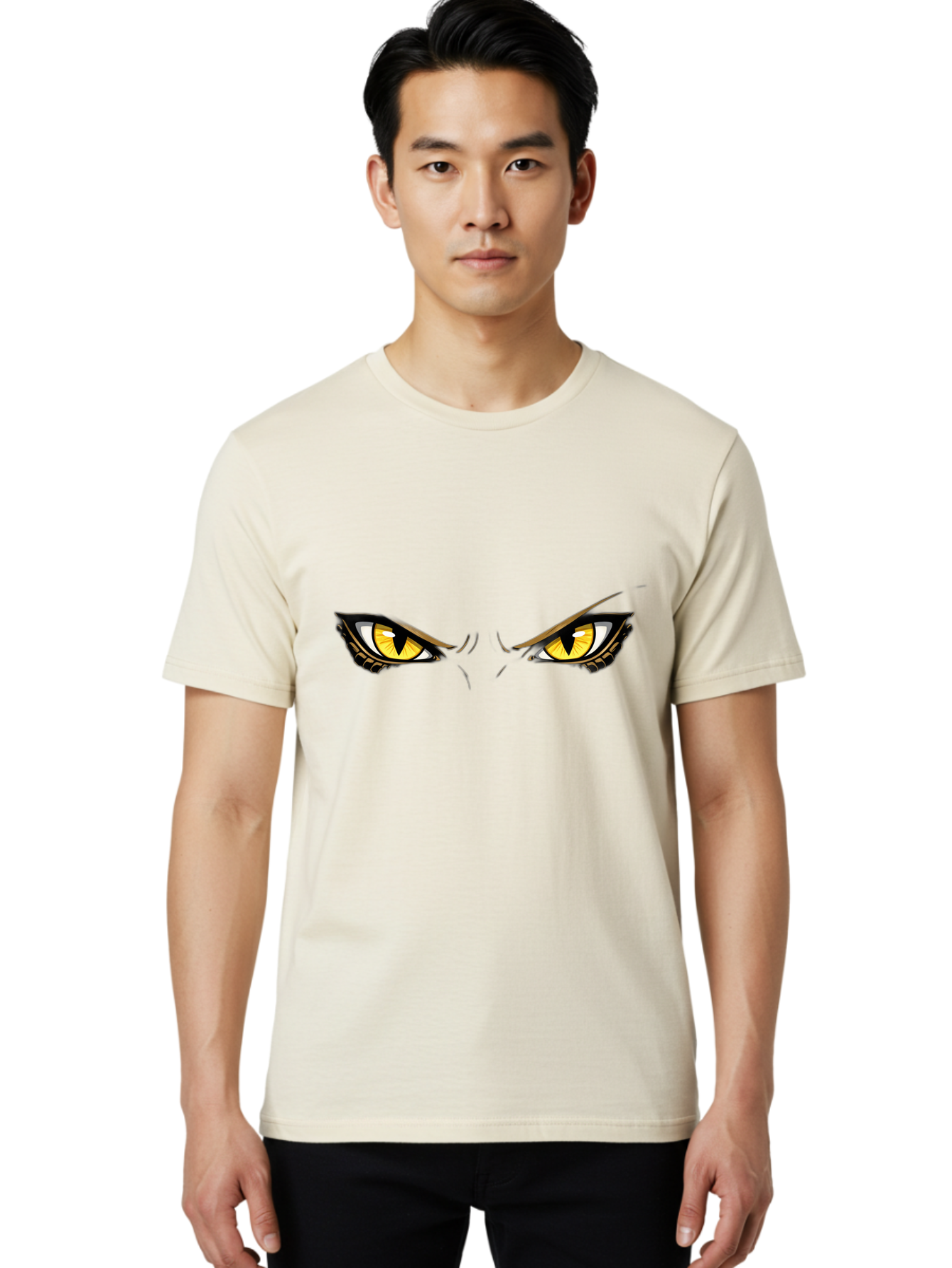 Grinch-Eyes Men'S Graphic Tee, 100% Cotton, Comfortable Casual Summer Wear, Machine Washable, Menacing Eyes, Anime Style, Yellow Eyes, Black Pupils, Aggressive Stare, Intense Gaze, Sharp Eyebrows, Cartoon Illustration, Angry Expression Bac017