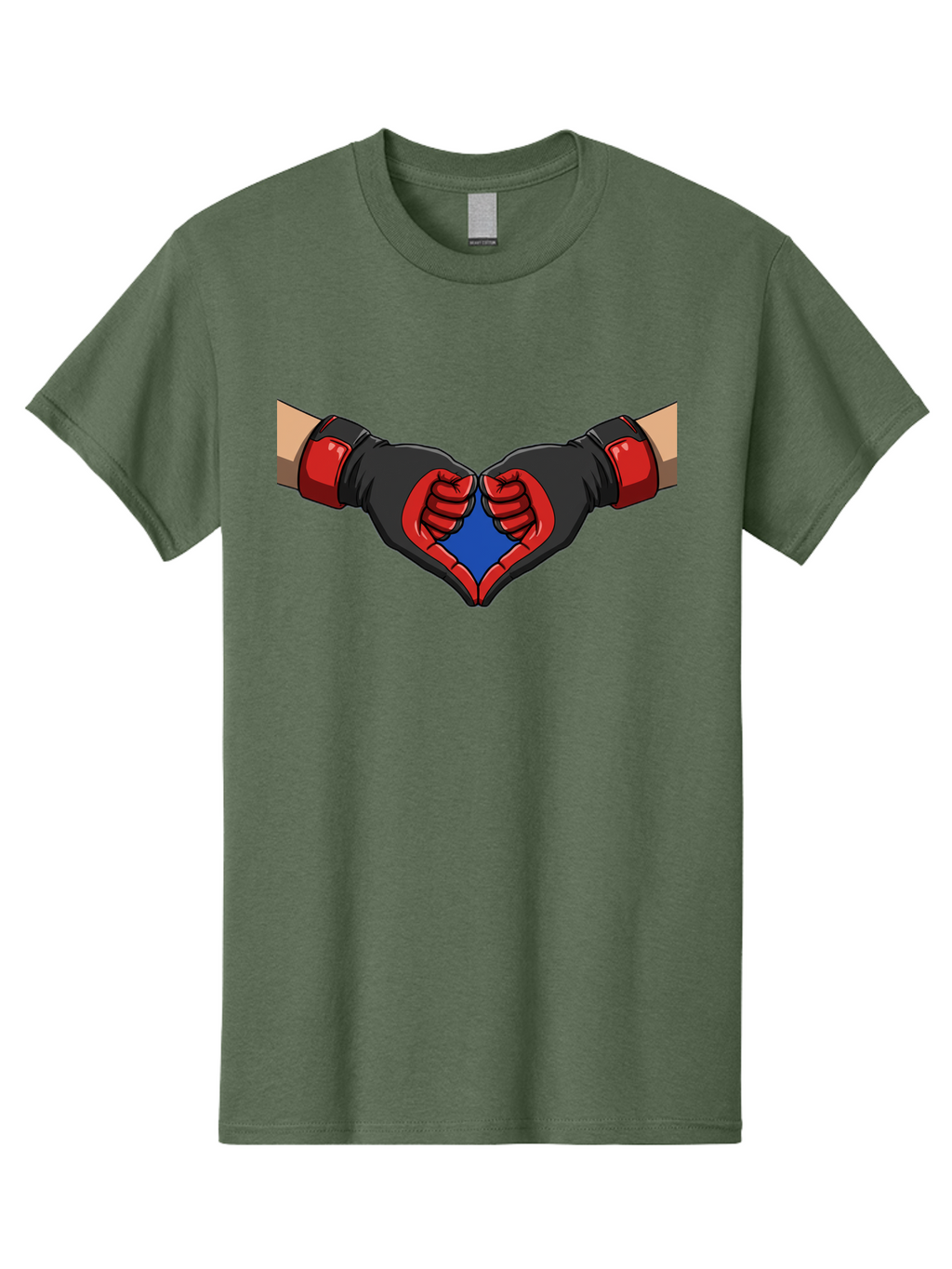 Hands-Forming-Heart-2 Men'S Graphic Tee, 100% Cotton, Comfortable Casual Summer Wear, Machine Washable, Hands Forming A Heart Shape, Black And Red Boxing Gloves, Blue Heart Center, Cartoon Illustration, Hand Gesture, Symbolic Heart Shape, Bac023