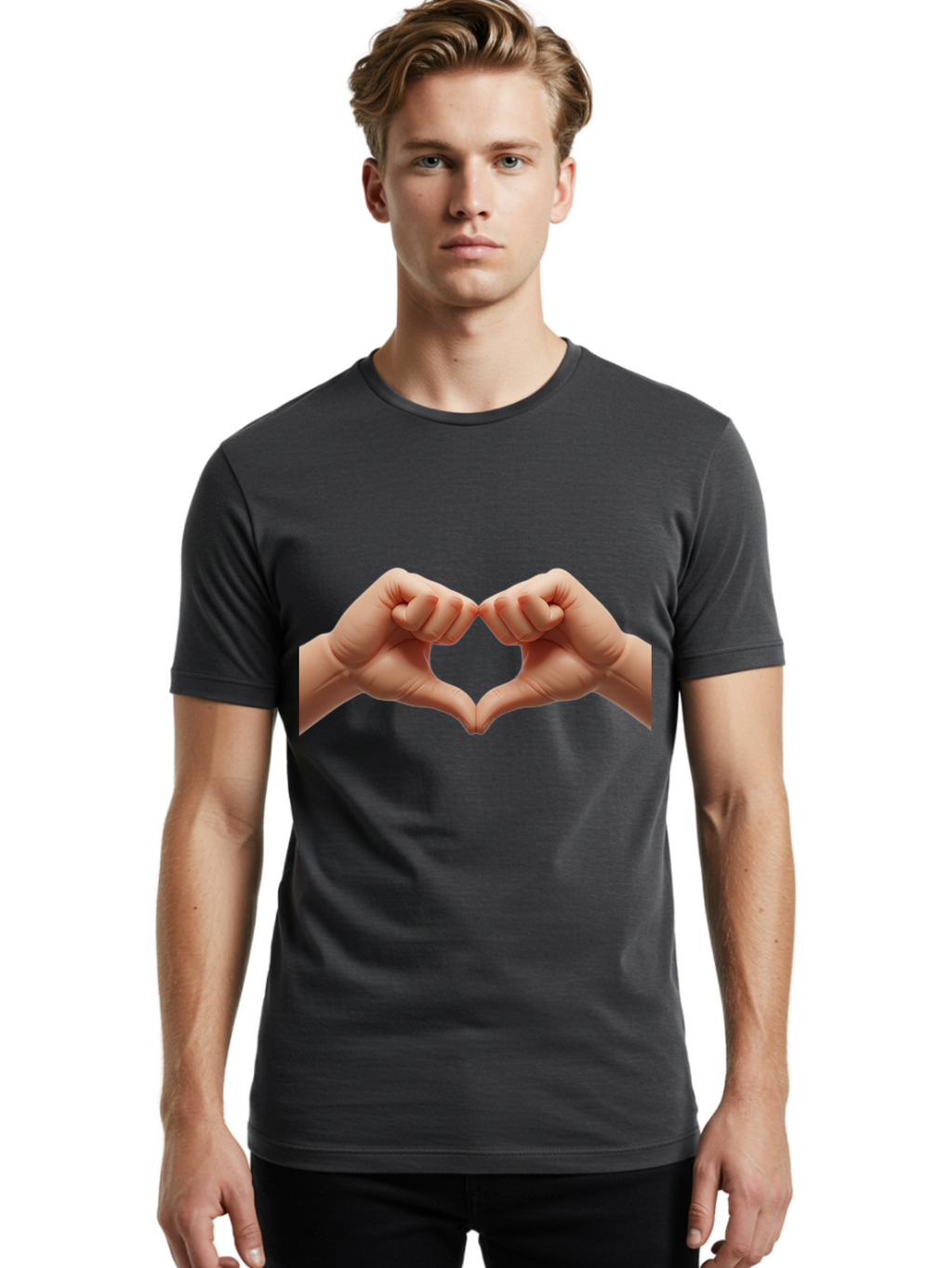 Hands-Forming-Heart-3 Men'S Graphic Tee, 100% Cotton, Comfortable Casual Summer Wear, Machine Washable, Hands Forming Heart Shape, Heart Gesture, Love Symbol, Hand Sign, Affectionate Gesture, Heart Hands, Love Sign Bac024