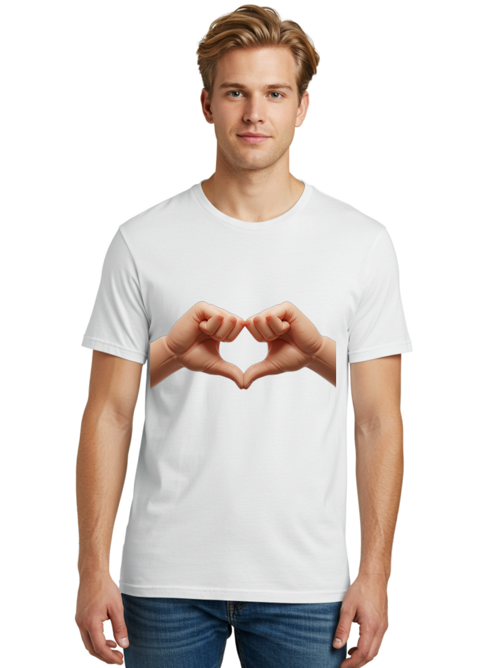 Hands-Forming-Heart-3 Men'S Graphic Tee, 100% Cotton, Comfortable Casual Summer Wear, Machine Washable, Hands Forming Heart Shape, Heart Gesture, Love Symbol, Hand Sign, Affectionate Gesture, Heart Hands, Love Sign Bac024