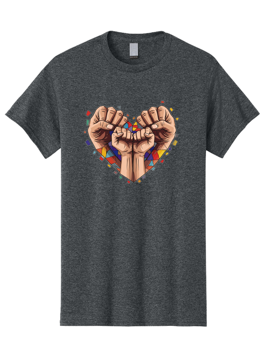 Hands-Forming-Heart-4 Men'S Graphic Tee, 100% Cotton, Comfortable Casual Summer Wear, Machine Washable, Hands Forming Heart Shape, Mosaic Heart, Multi-Colored Tiles, Vibrant Colors, Unity Symbol, Togetherness, Love, Solidarity, Empowerment Bac025