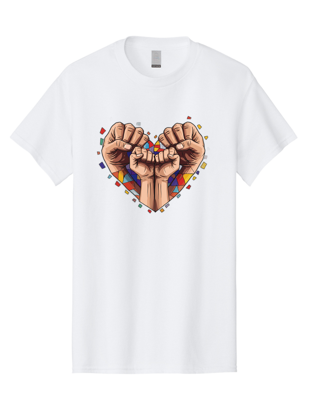Hands-Forming-Heart-4 Men'S Graphic Tee, 100% Cotton, Comfortable Casual Summer Wear, Machine Washable, Hands Forming Heart Shape, Mosaic Heart, Multi-Colored Tiles, Vibrant Colors, Unity Symbol, Togetherness, Love, Solidarity, Empowerment Bac025