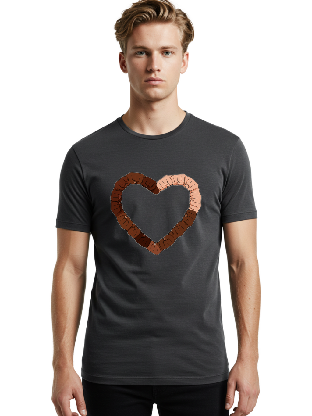 Hands-Forming-Heart Men'S Graphic Tee, 100% Cotton, Comfortable Casual Summer Wear, Machine Washable, Diverse Hands Forming Heart, Unity And Love Symbol, Multicultural Unity, Solidarity, Togetherness, Hand Holding Illustration, Bac027