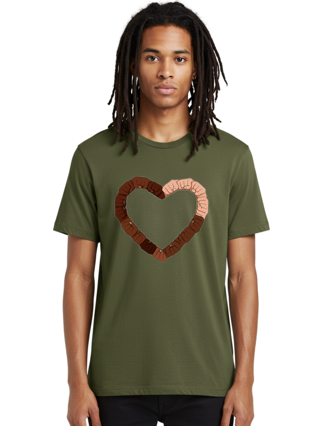 Hands-Forming-Heart Men'S Graphic Tee, 100% Cotton, Comfortable Casual Summer Wear, Machine Washable, Diverse Hands Forming Heart, Unity And Love Symbol, Multicultural Unity, Solidarity, Togetherness, Hand Holding Illustration, Bac027
